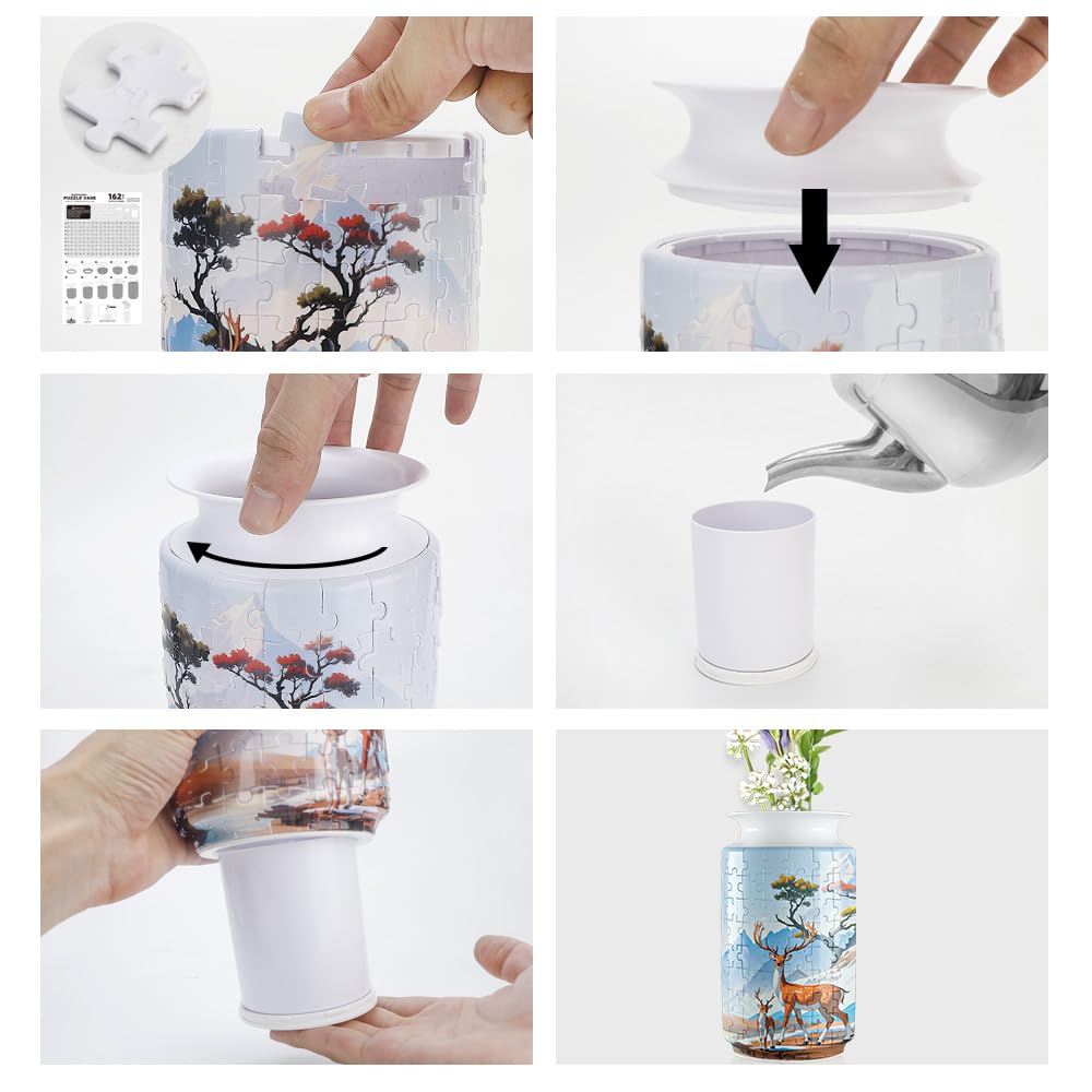 3D Puzzle Vase Unique Flower Vase for Adults Made by 162 Curved Plastic Puzzle, Relax Puzzles for Adults, DIY Jigsaw Creative Gi