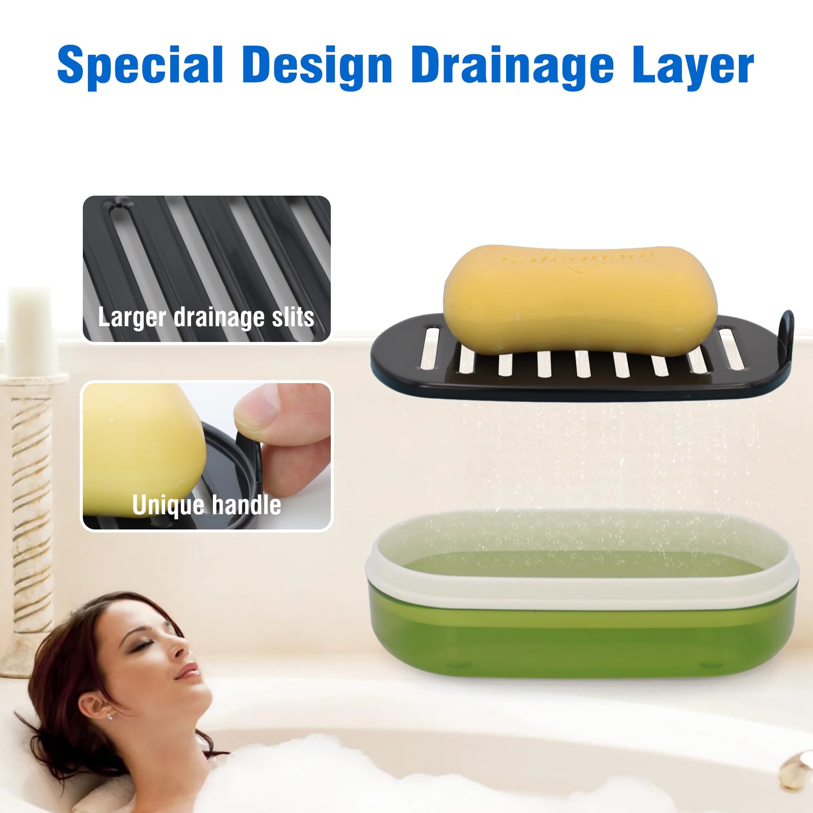 Aimaiaimai Solid Shampoo Holder, Travel Soap Container, Large Soap Box, Soap Dish With Draining Layer, Soap Case For Bathroom, T