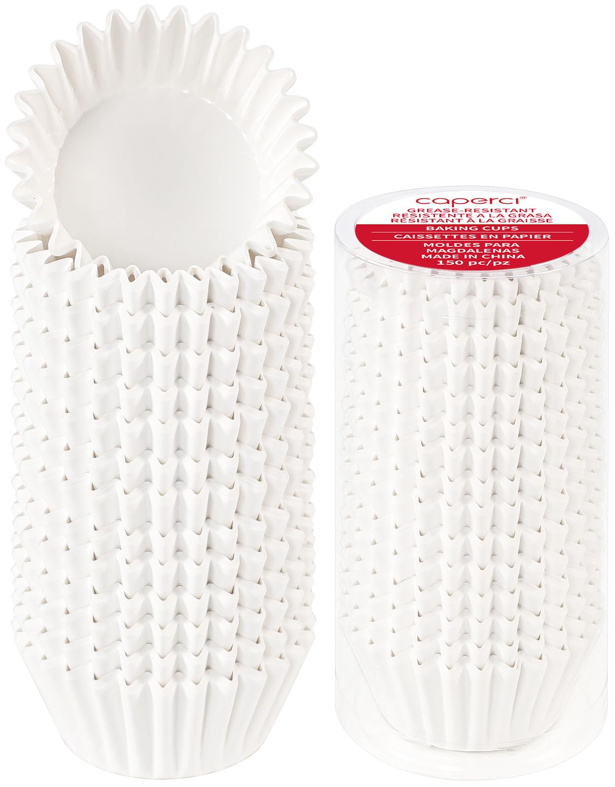 Caperci Heavy Duty Standard White Cupcake Liners 150 Counts - Grease-Resistant Paper Muffin Baking Cups, Odorless, No Muffin Pan