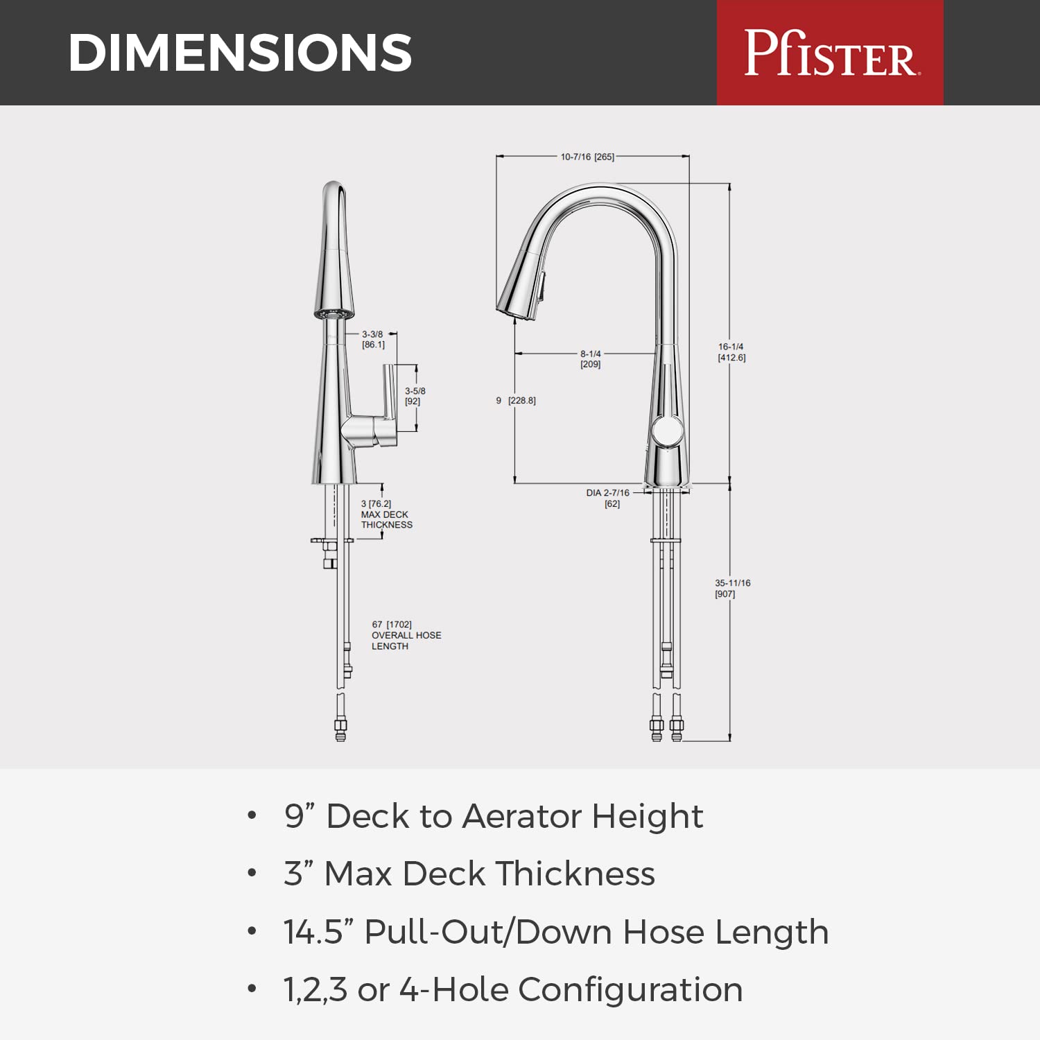 Pfister Barulli Kitchen Faucet With Pull Down Sprayer And Soap Dispenser, Single Handle, High Arc, Polished Chrome Finish, F5297