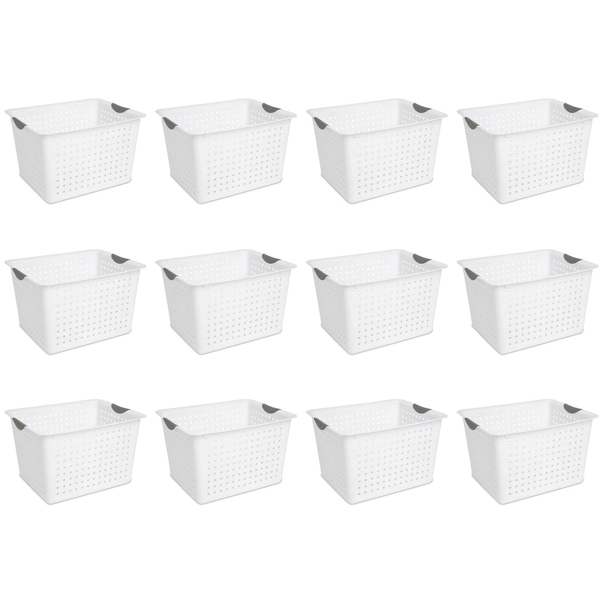 Sterilite Deep Ultra Basket, Closet Organizer Bin, Cabinets, Pantry, Shelving And Countertop Space Open Container, White, 12-Pac