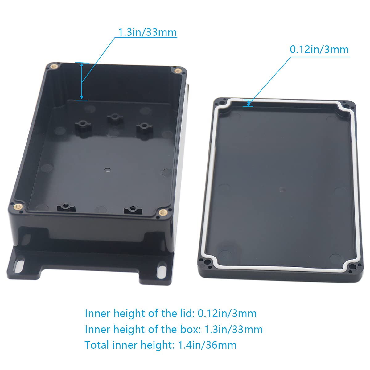 Junction Box, Zulkit Project Box Waterproof Dustproof Ip65 Abs Universal Electrical Boxes Enclosure With Fixed Ear Black 591 X 3