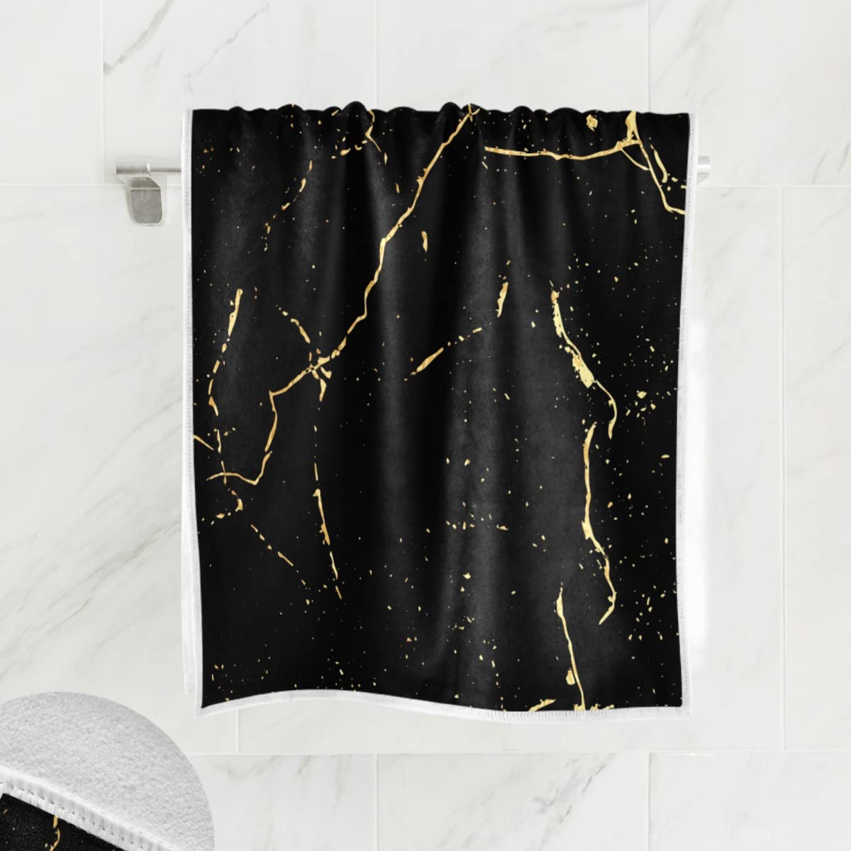 Wamika Black Gold Marble Hand Bath Towel Shower Towels Set Tie Dye Kitchen Hanging Gym Fingertip Bathroom Towel Highly Absorbent