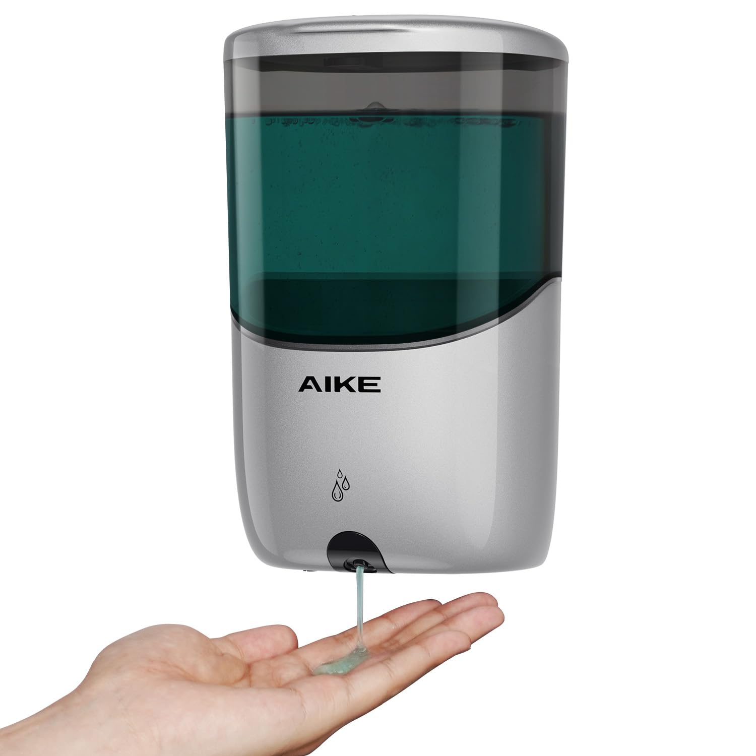 AIKE Wall Mount Automatic Soap Dispenser for Liquid Soap Battery Operated Silver, Model AK1216