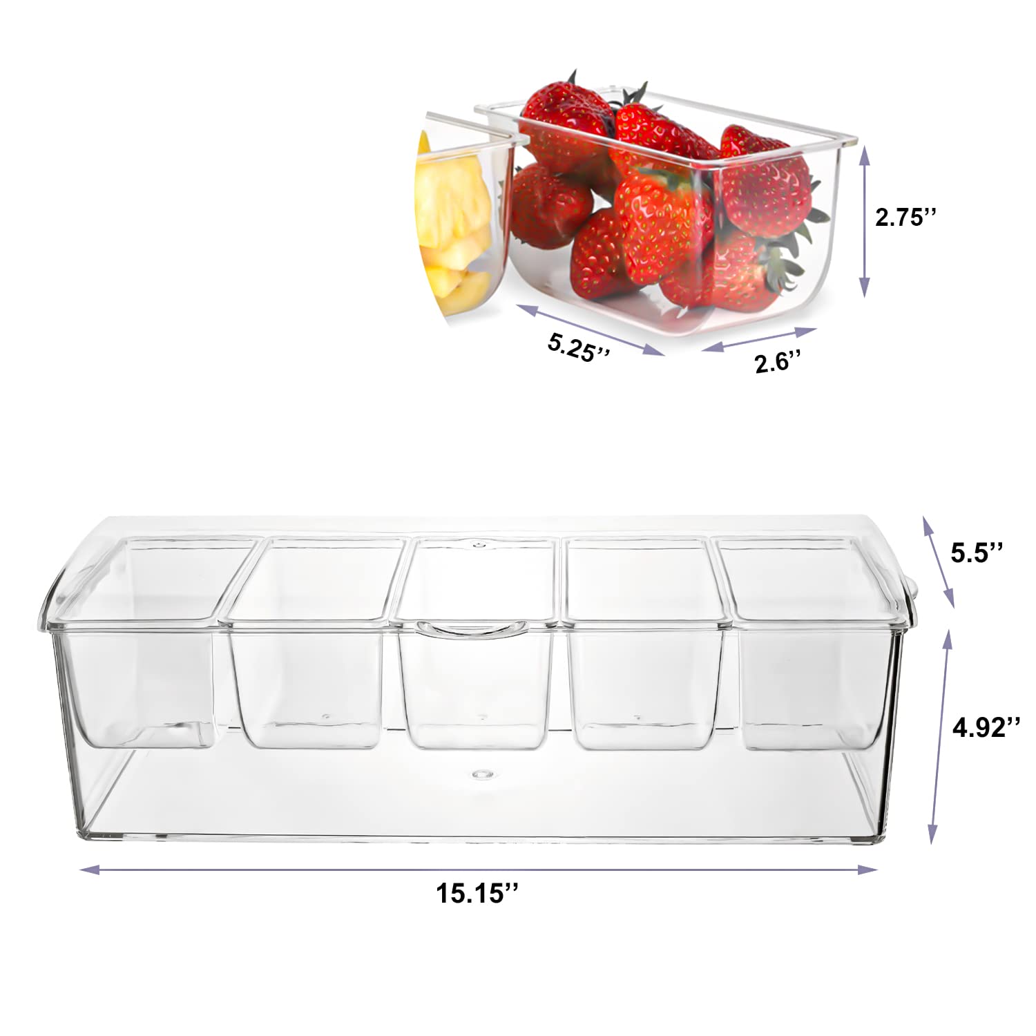 Ivyhome Chilled Condiment Server | Clear Icy Condiment Bar | Chilled Condiment Tray With Lid And 5 Removable Compartments