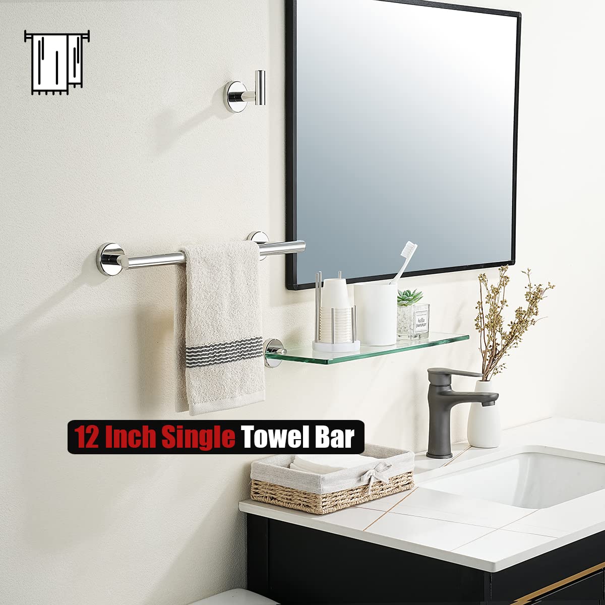 Jqk Chrome Towel Bar, 12 Inch 304 Stainless Steel Thicken 0.8Mm Towel Rack Bathroom, Towel Holder Polished Finished Wall Mount,