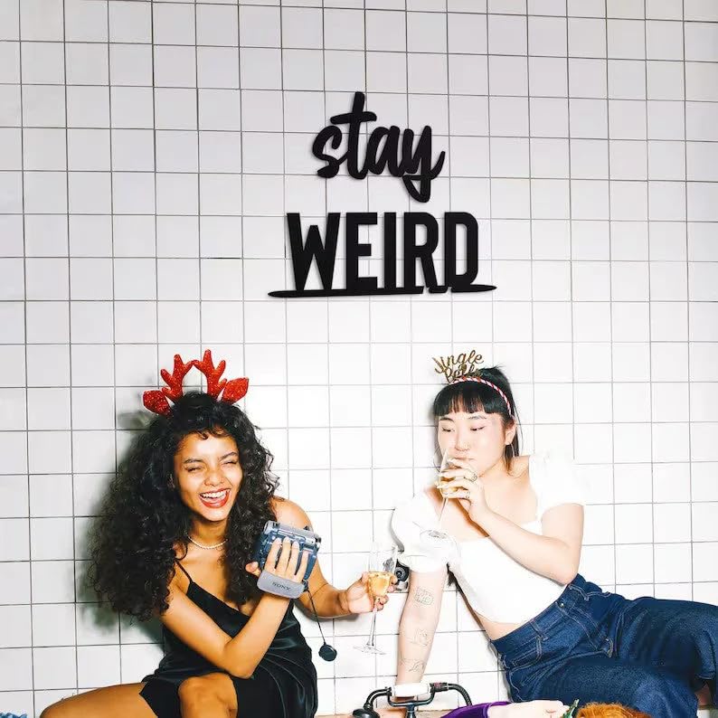 7 Decore Stay Weird Weirdly Wonderful Wood Wall Decor - Medium Size 13.5cm W x 60cm H, Sparkle Touch Matt Finish, Made in India