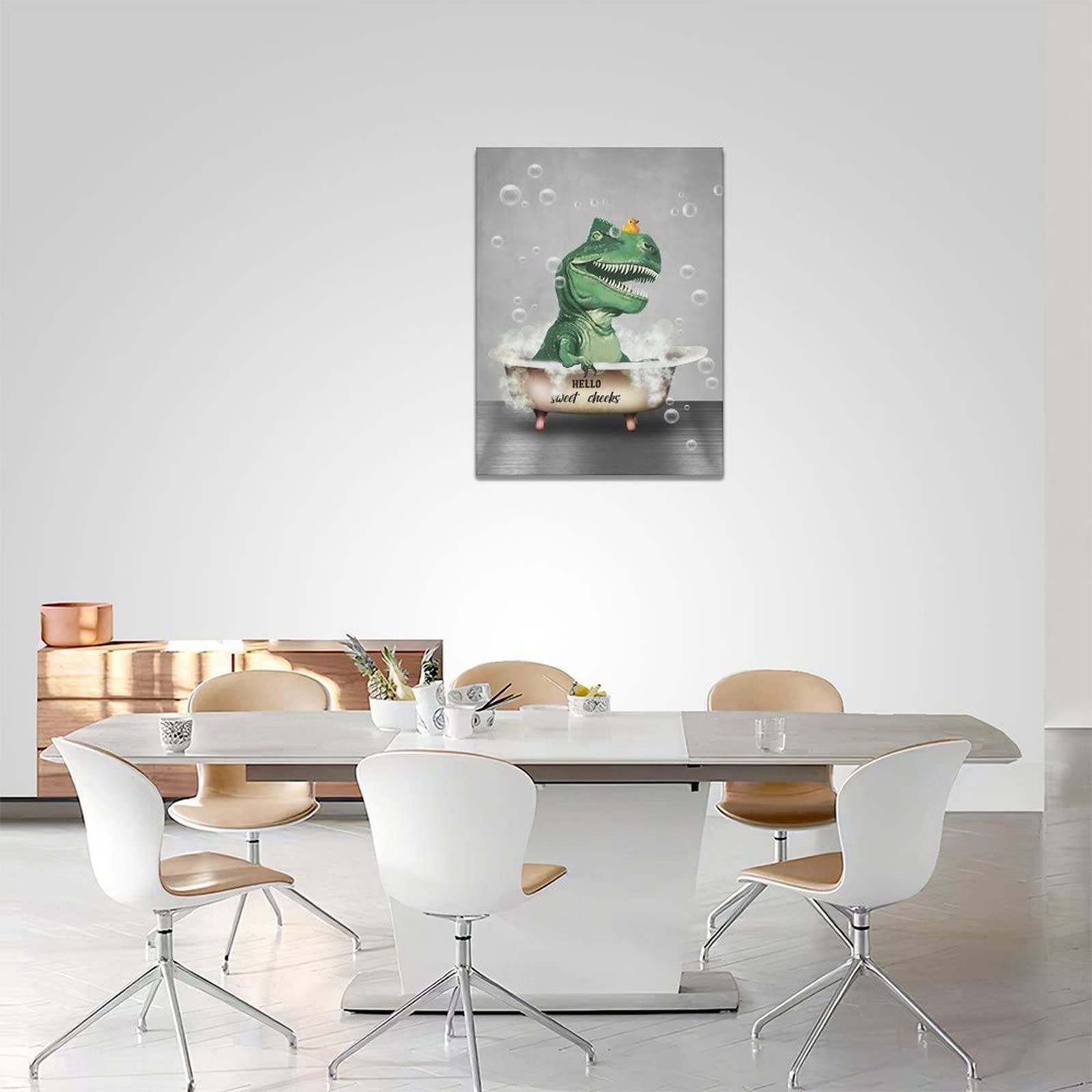 Funny Dinosaur Bathroom Wall Art Dinosaur Bathroom Pictures Wall Decor Animal Dinosaur In Bathtub Canvas Painting Print Rustic F
