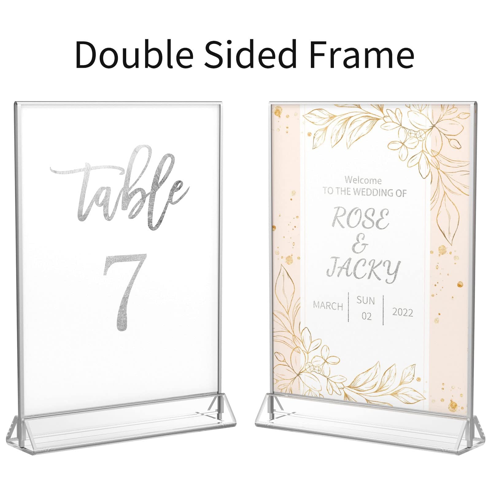 Niubee 6Pack 4X6 Clear Acrylic Sign Holder With Sliver Borders And Vertical Stand, Double Sided Table Menu Holders Picture Frame
