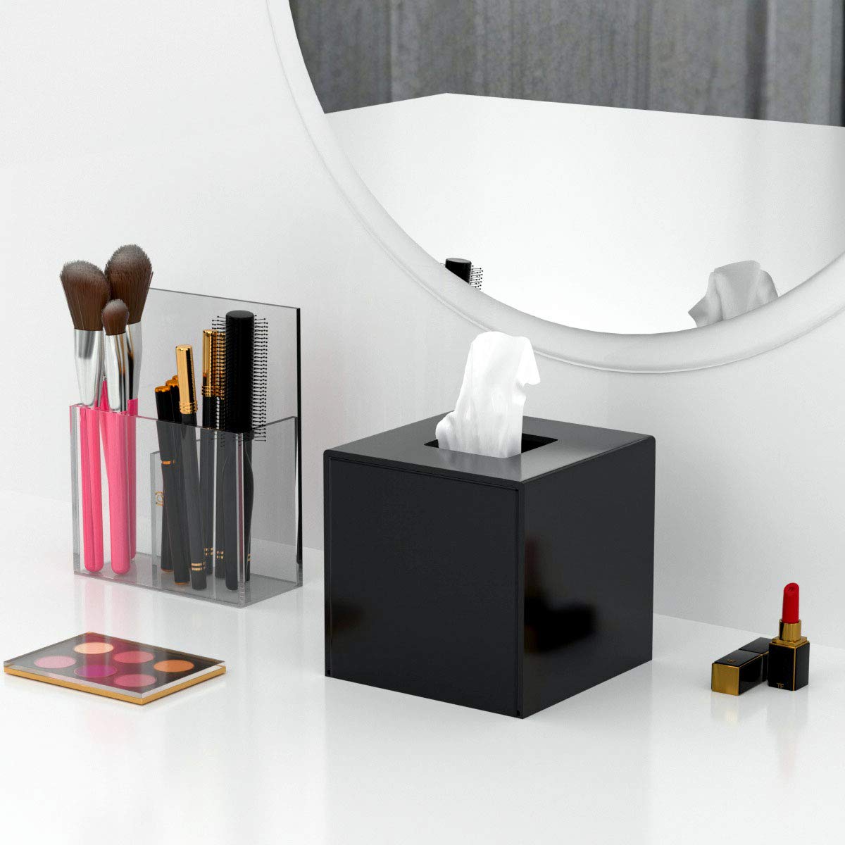 FEMELI Tissue Box Cover Square Acrylic Tissues Paper Holder for Bathroom Bedroom Office Black
