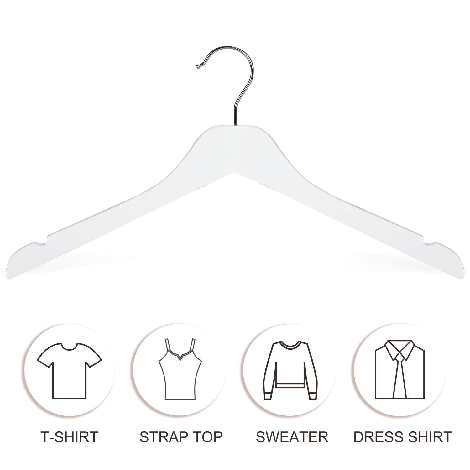 Topia Hanger White Wooden Hangers 10 Pack, 0.28 Inch Slim Wood Clothes Hanger With Flat Design And Smooth Notches, Lightweight&D