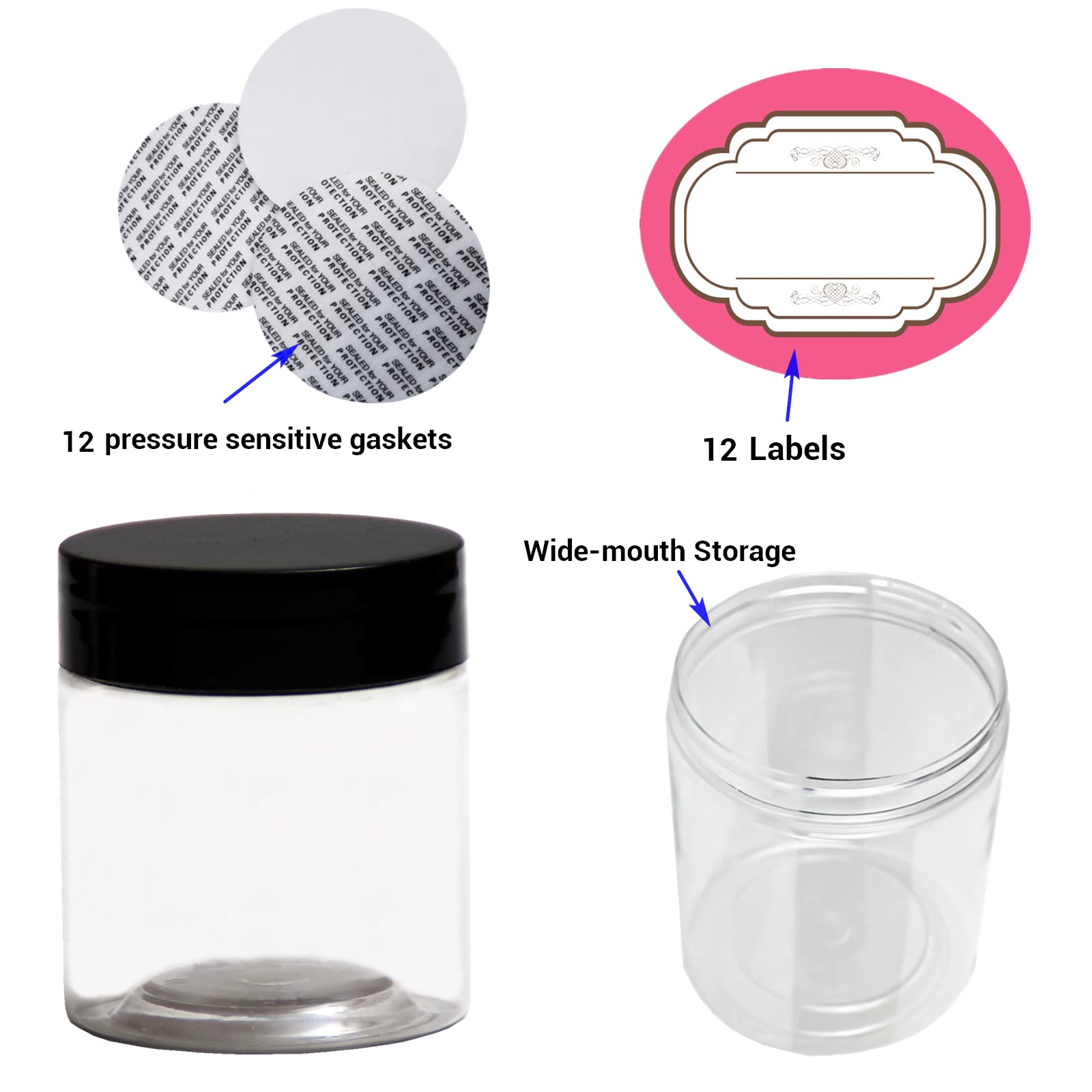 8 Oz Plastic Containers With Lids And 4Oz Small Containers With Lids (Set Of 12) Plastic Jars With Lids Cosmetic Jar For Body Bu