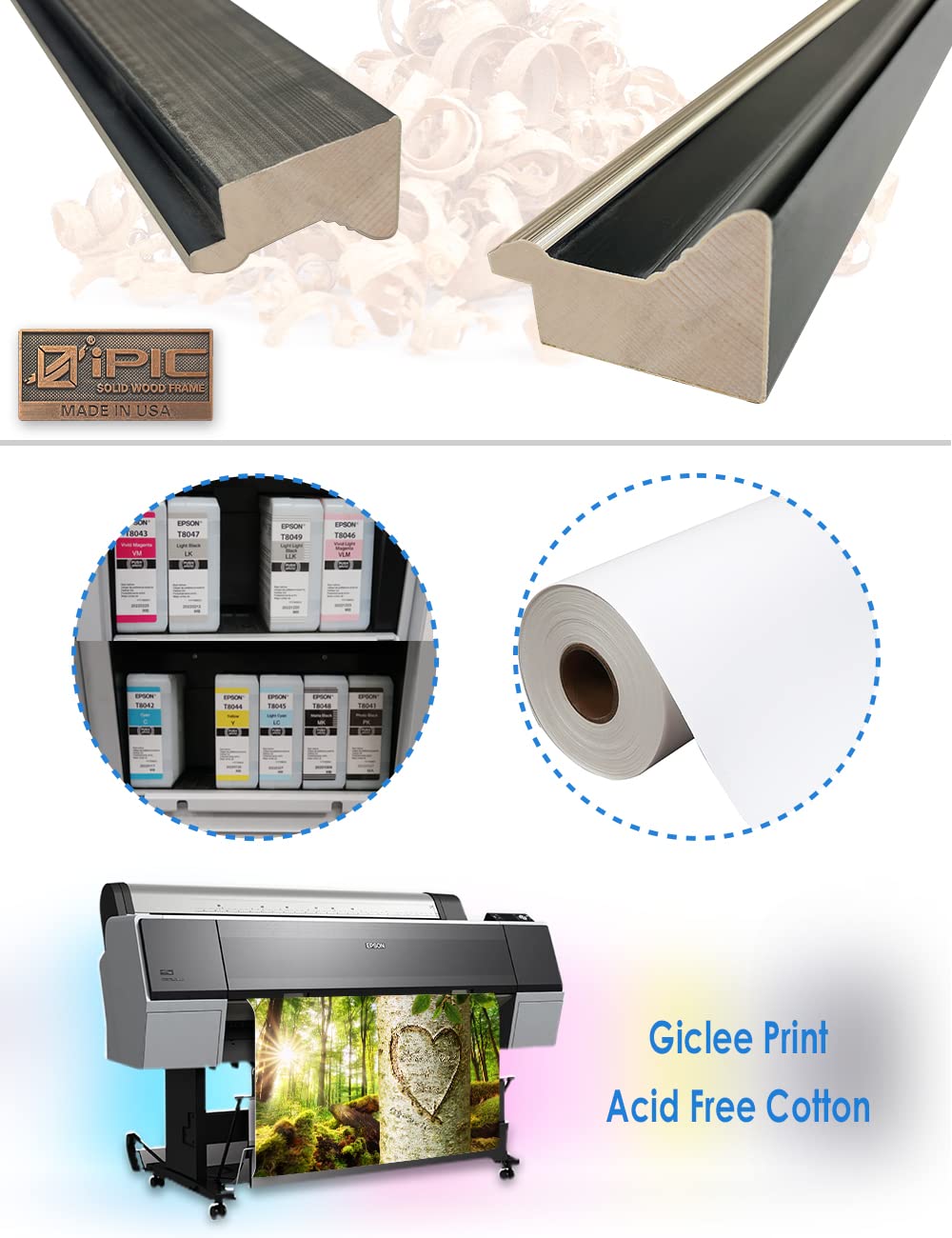 Ipic - Love Evergreen, Personalized Framed Wall Art With Names And Date On, Giclee Prints Framed With Solid Wood, Custom Memoria