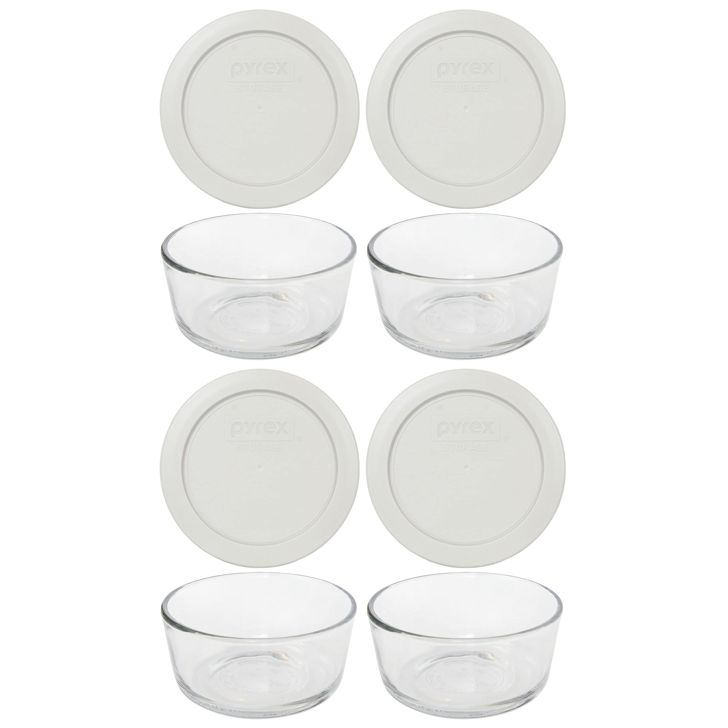 Pyrex 7200 2Cup Glass Bowl & Sleek Silver Lids (4Pack)  Made in USA