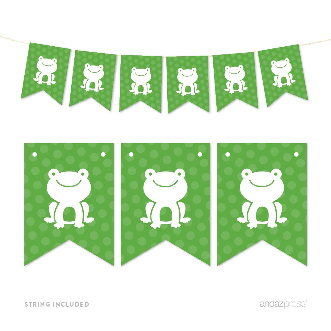Andaz Press Hanging Pennant Party Banner With String, Frog, 9-Feet, 1-Set, Decor Paper Decorations, Includes String