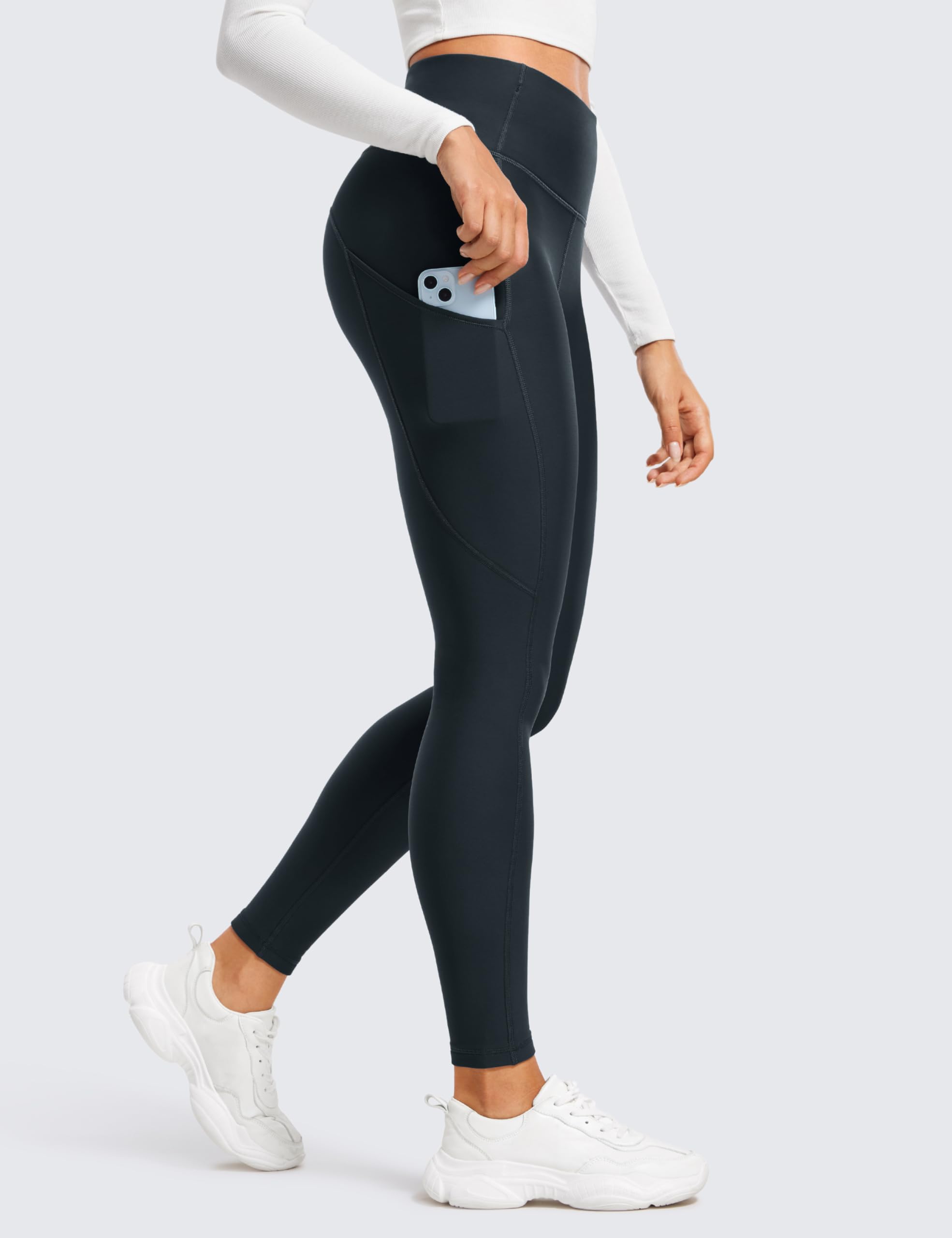 Crz Yoga Thermal Fleece Lined Leggings Women 28 - Winter Warm High Waisted Hiking Pants With Pockets Workout Running Tights True