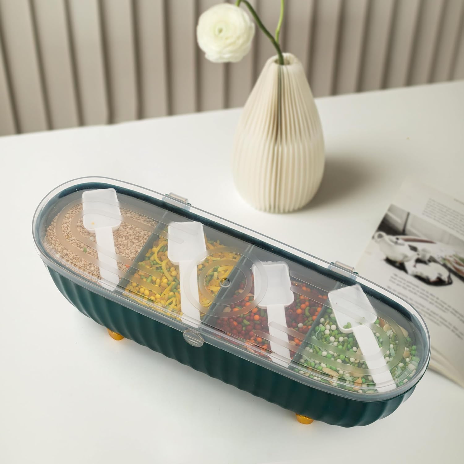 Prant Multipurpose Plastic 4 In 1 Masala Spice Box, Transparent Pid Pickel Box, 4 Compartment Storage Container Airtight For Spi
