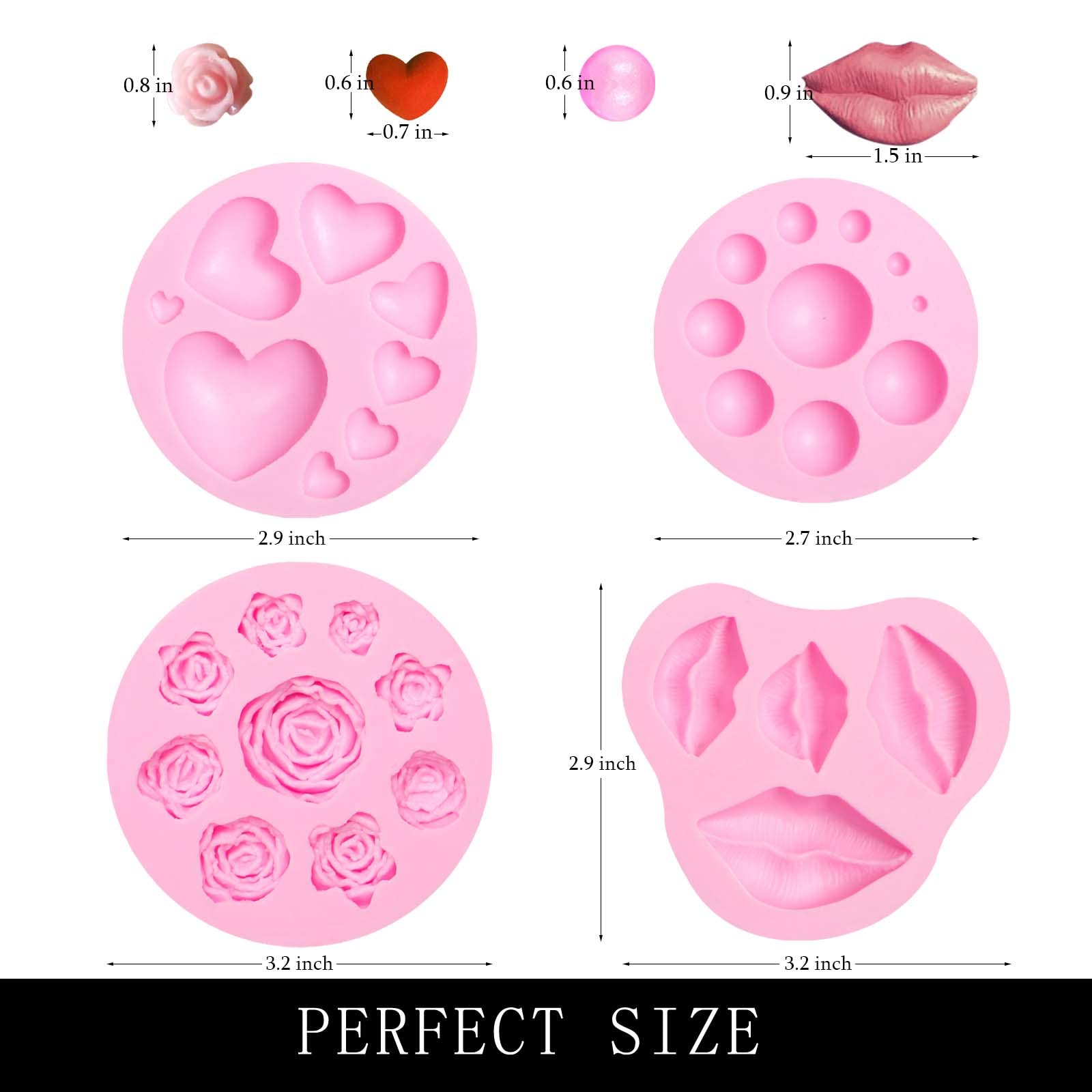 Valentine Chocolate Silicone Molds, Heart Lips Pearls Fondant Molds For Valentine'S Day Wedding Cake Decoration Cupcake Topper S