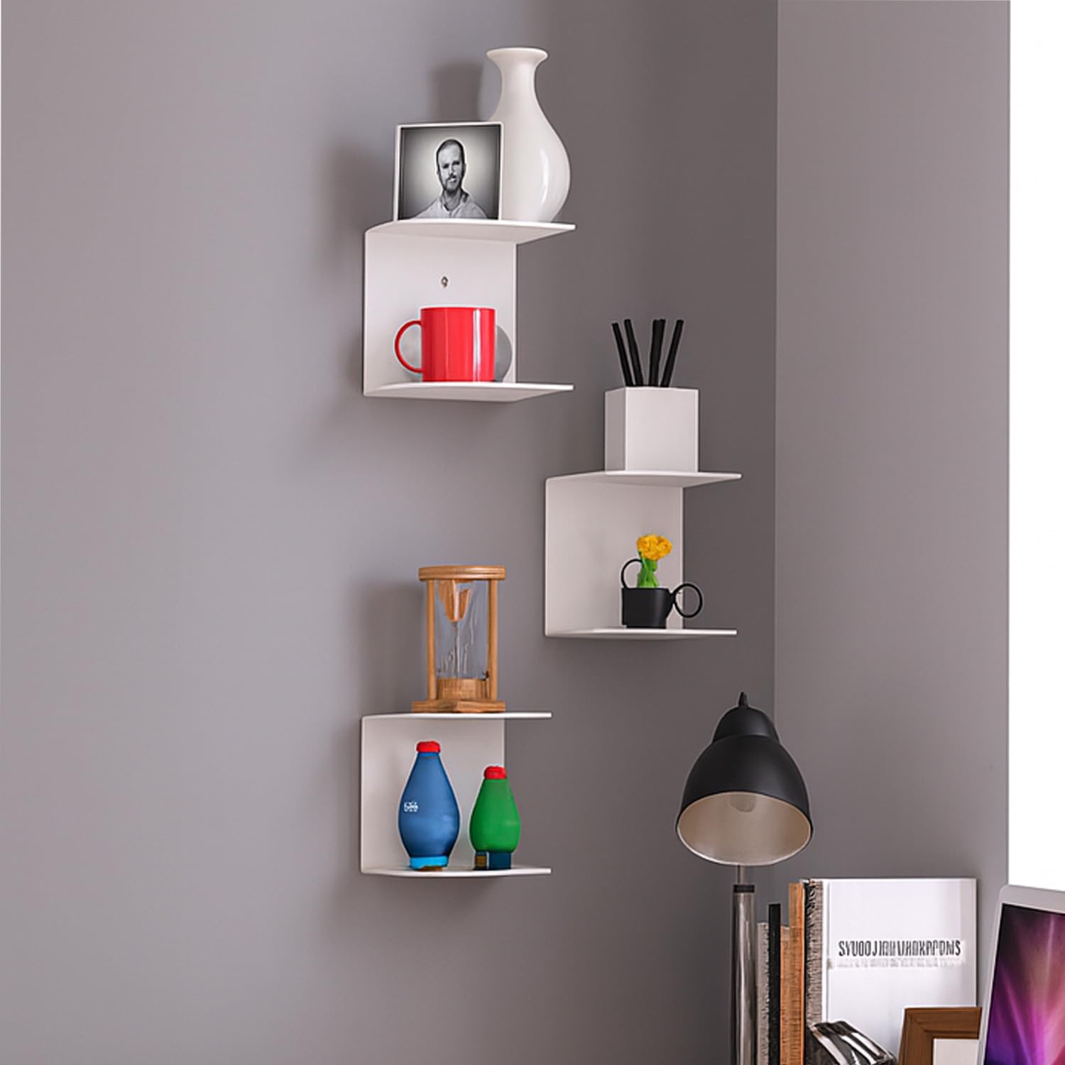 Go Hooked Heavy Duty Metal Wall Mounted Book Shelves For Study Room, Living Room And Bedrooms (3 Pcs) (White)