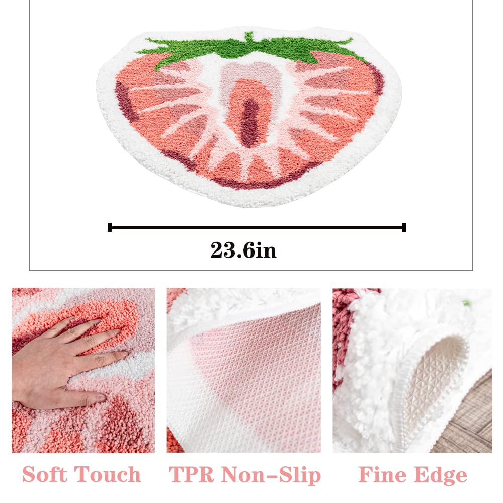 ZSCYD-yingda1992 Strawberry Fruit Shaped Rug Fruits Bath Mat Rug Non-Slip Bathroom Door Mat for Bedroom Bathroom Kitchen Cartoon Area Rug for Shower Room Soft Bathmat Home Decor