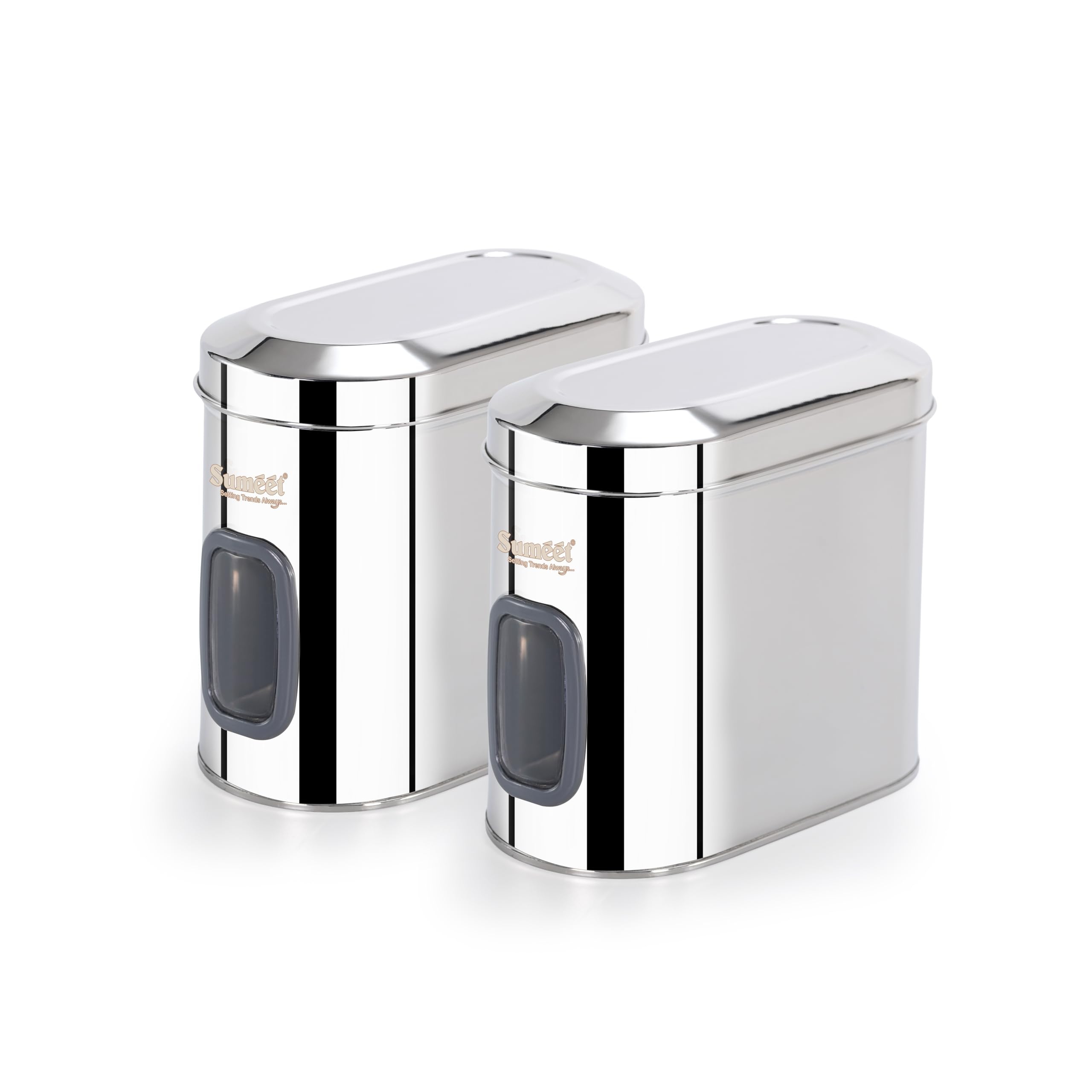 Sumeet Isi Certified Stainless Steel Capsul Canister Container For Kitchen Storage With See Through Window - Set Of 2 Pcs - 1850Ml  Silver