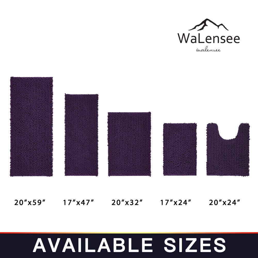 Walensee Bathroom Contour Rug Non Slip Toilet U Shaped Bath Mat (20X24, Dark Purple) Water Absorbent Super Soft Shaggy Chenille