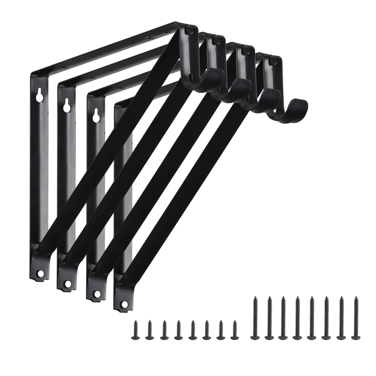 Home Master Hardware Heavy Duty Closet Shelf & Rod Brackets, Wall Mounted Closet Shelves Bracket With Rod Shelving Support, Blac