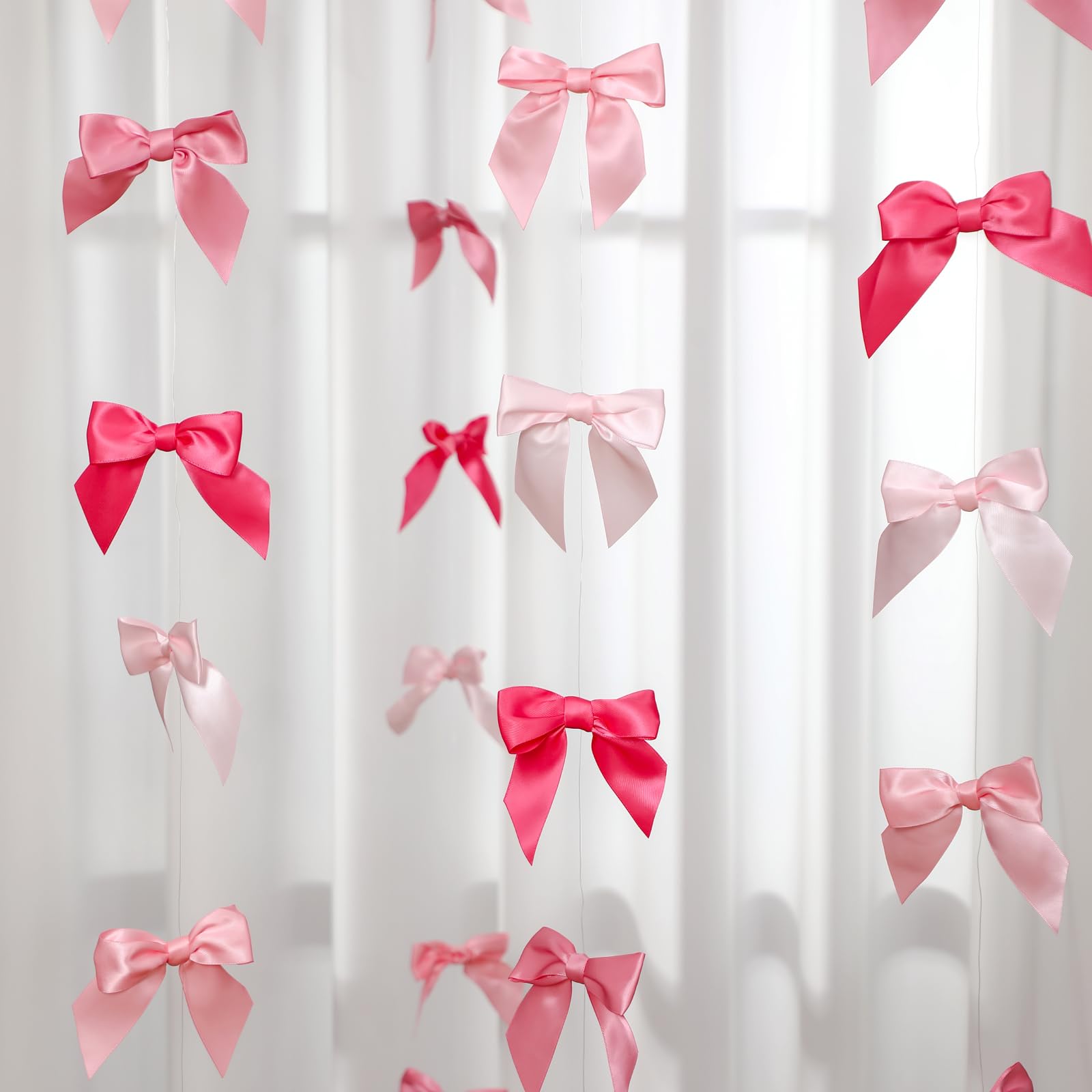 TaoBary Christmas Bows Decor 6.6 ft Satin Ribbon Bow Garland Backdrop Xmas Tree Bow Hanging Ornament for Birthday Party Wedding
