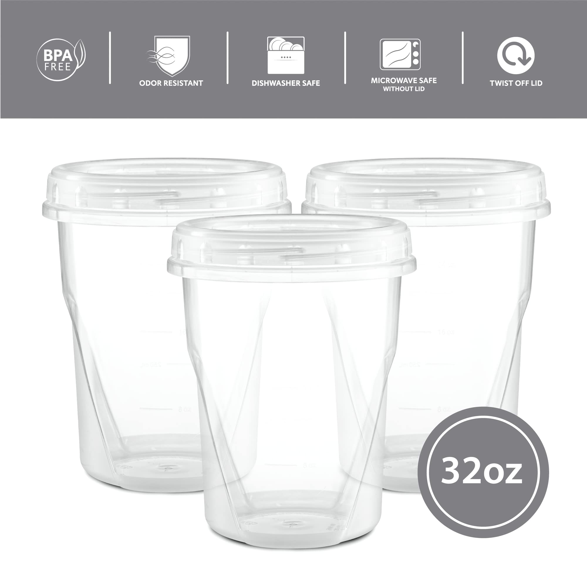 Elegant Disposables (32 Ounce 10 Pack) Clear Twist Cap Containers With Screw On Lids Twist Top Food Storage Freezer Containers