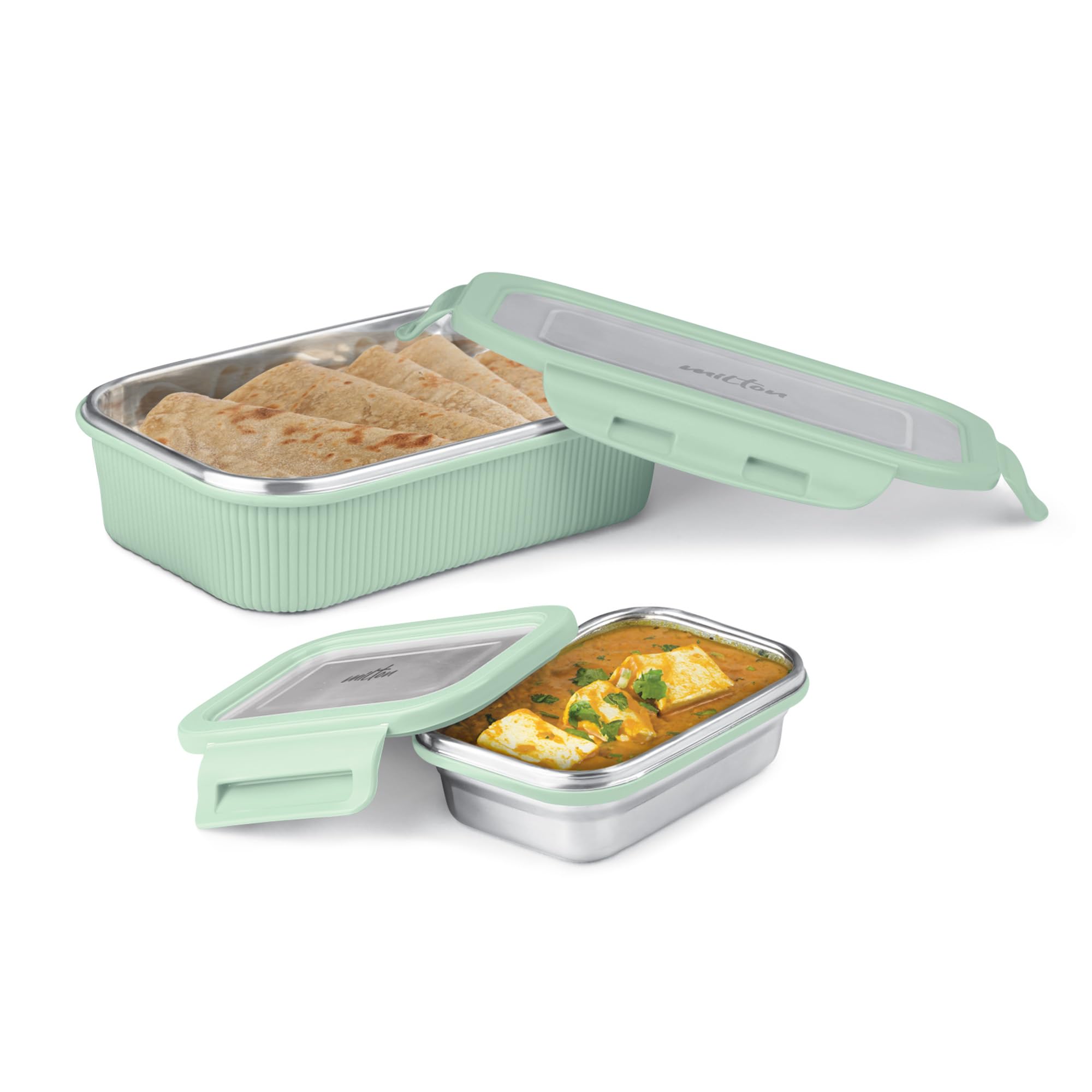 Milton Cool Touch Epic 800 Stainless Steel Tiffin, Set Of 2 (780 Ml,180 Ml), Aqua Green, Microwave Safe, Food Grade, Bpa Free, R