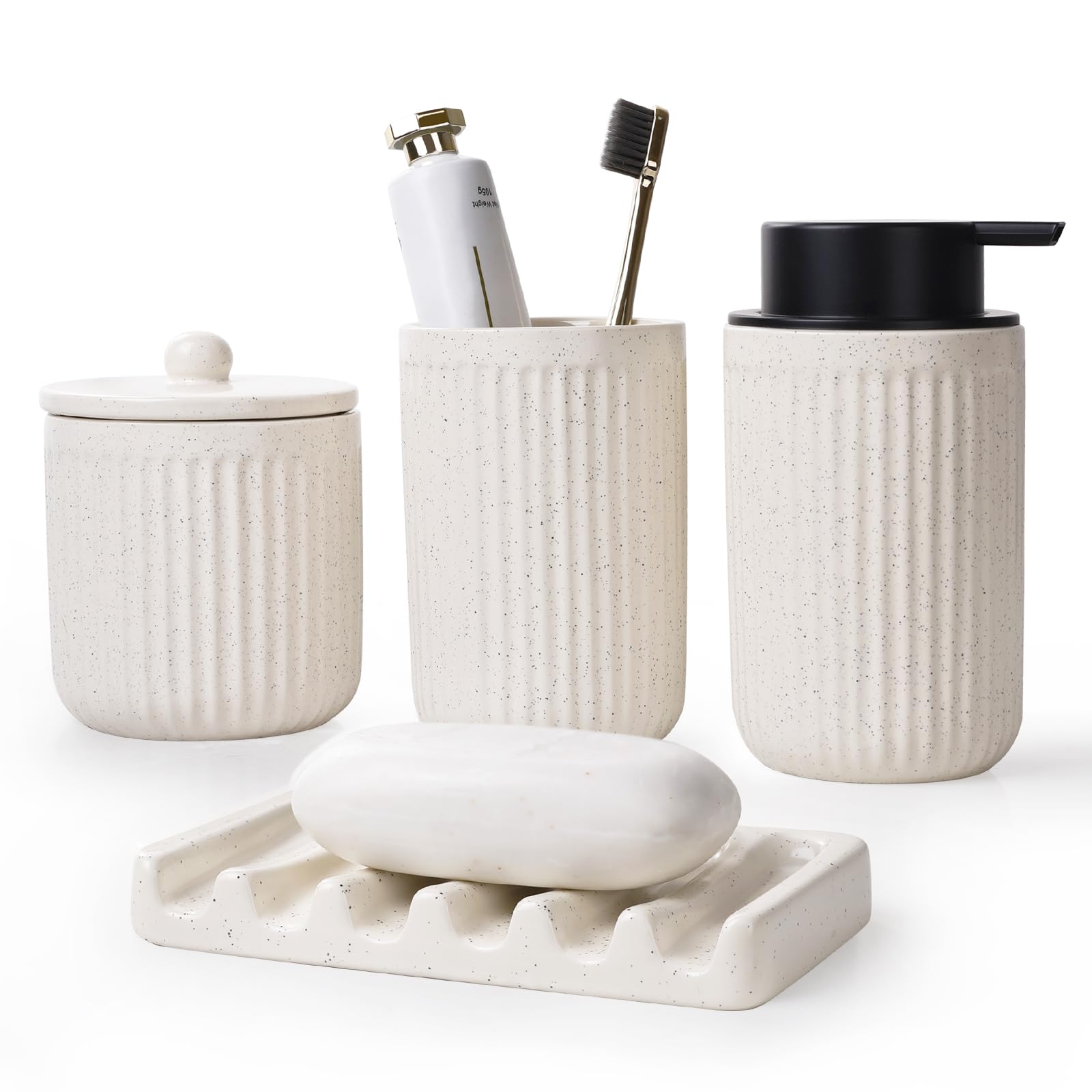 Bosilunlife Ceramic Bathroom Accessories Set - Bathroom Counter Soap Set Beige Bathroom Decor Sets Accessories Bathroom Lotion S