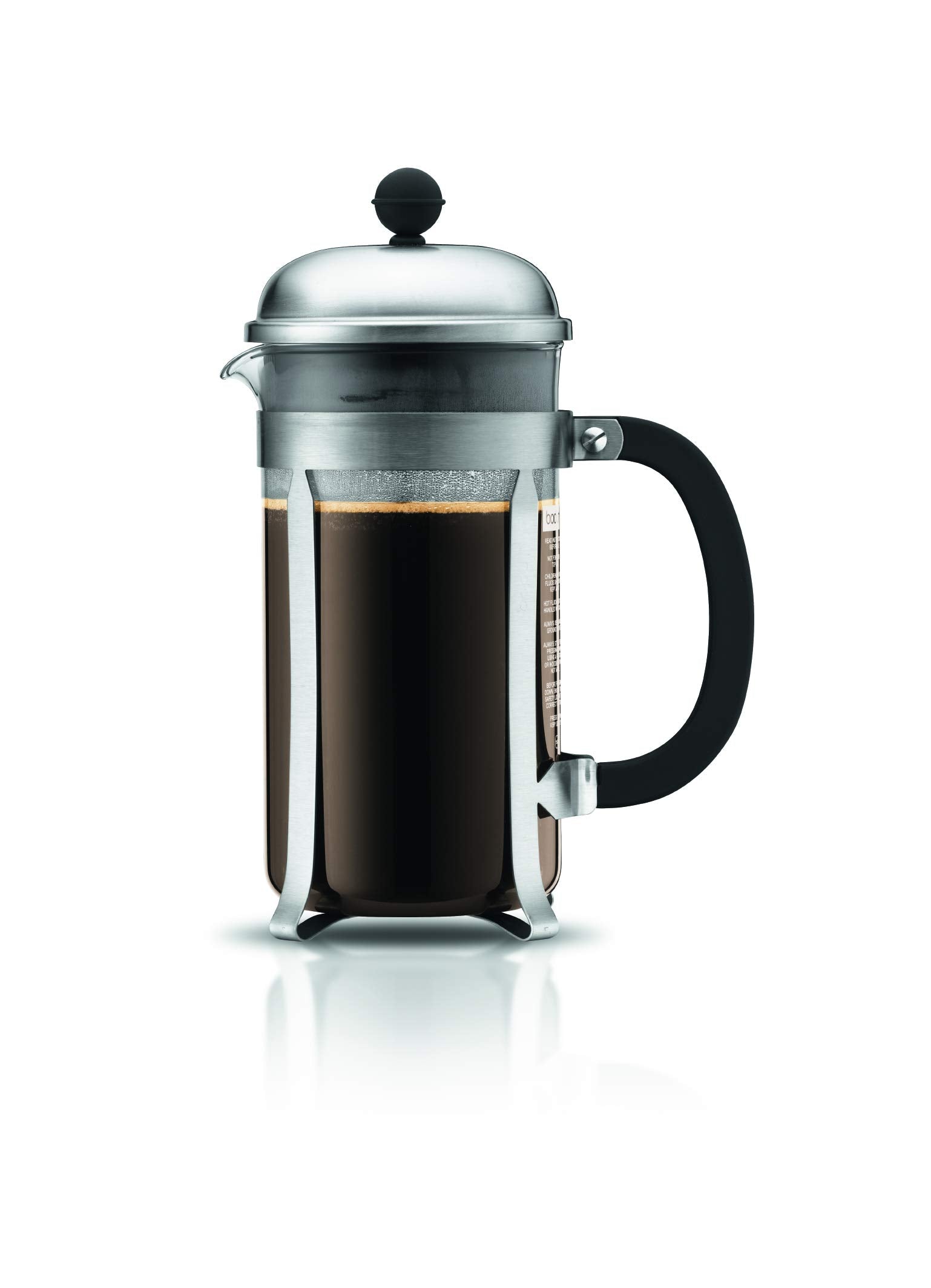 Bodum 34Oz Chambord French Press Coffee Maker, High-Heat Borosilicate Glass, Brushed Stainless Steel - Made In Portugal