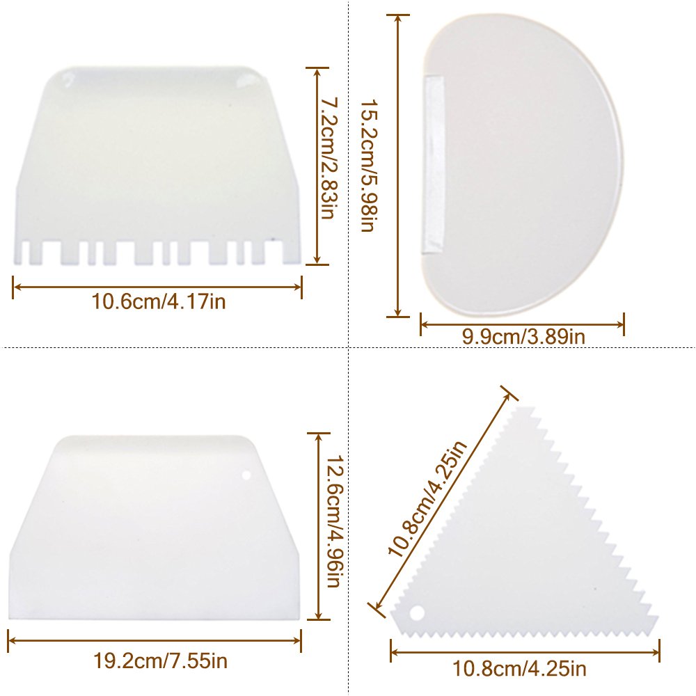 2Pcs Adjustable Cake Smoother Polisher With 4Pcs Different Scrapers, Finegood Fondant Cream Edge Smoothing Decorating Tools - Gr