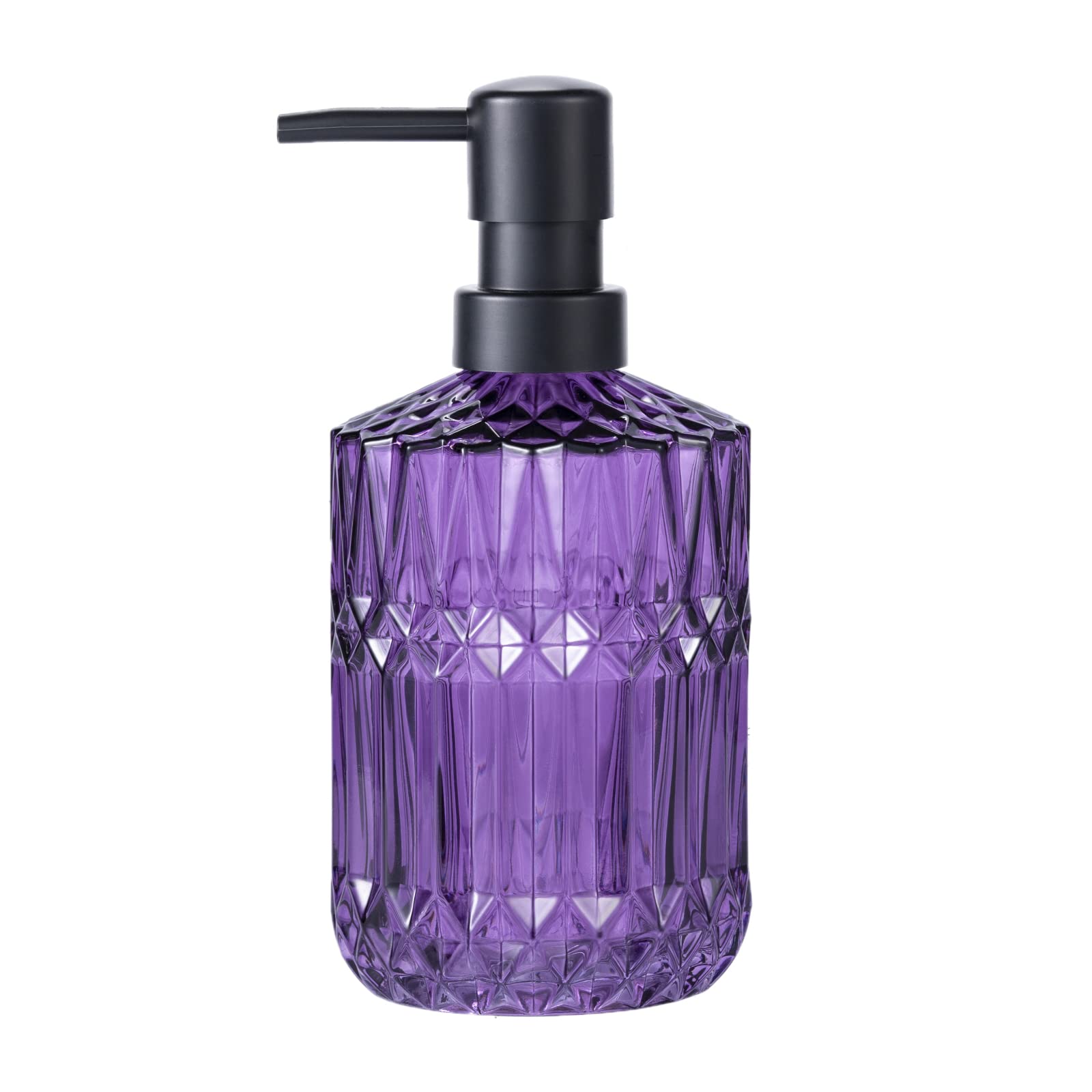 Tisuzxcv Diamond Design 12 Oz Purple Glass Soap Dispenser,Refillable Lotion Soap Dispenser For Bathroom, Kitchen, Hand Soap, Dis