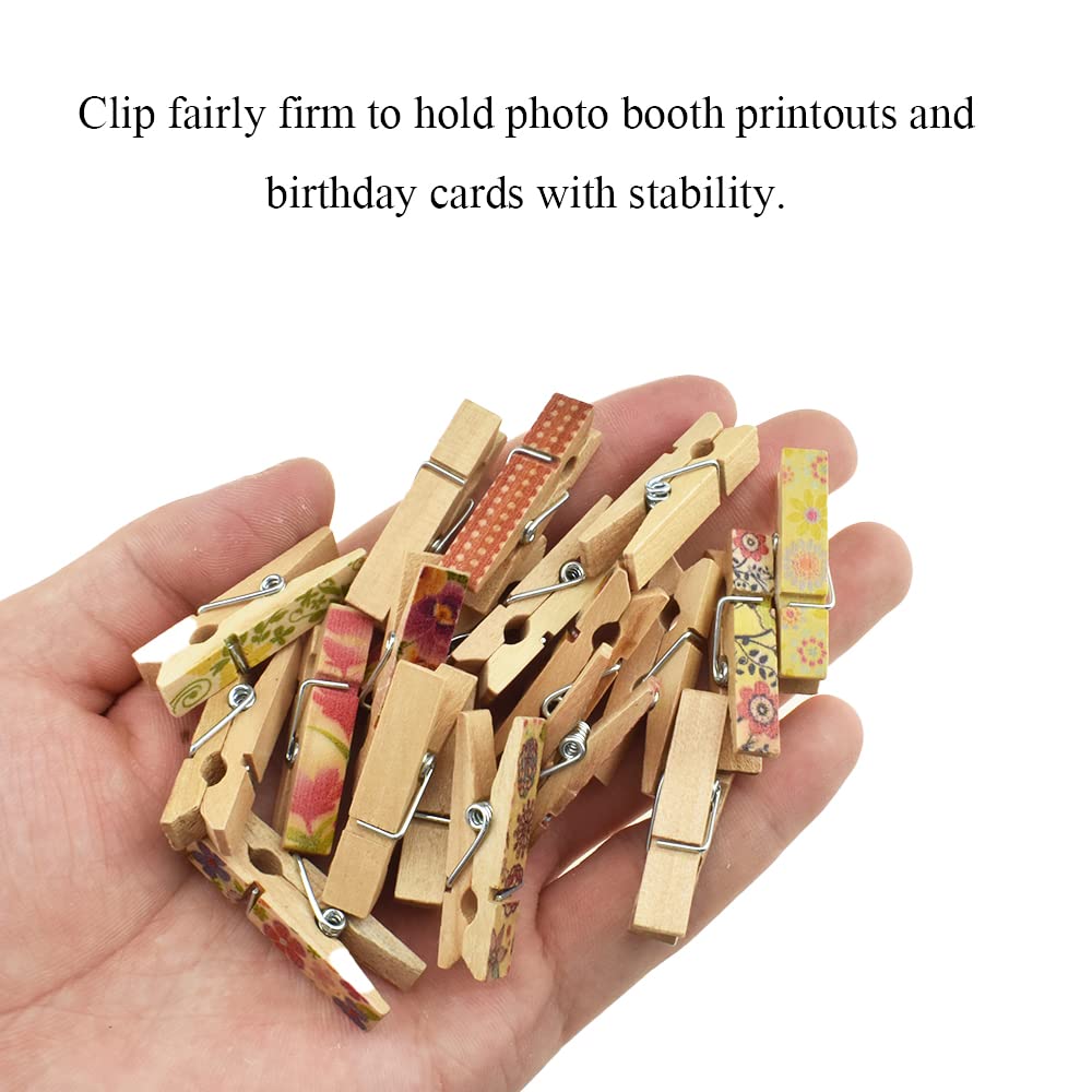 HAHIYO Colorful Painted Wooden Clothes Pins Clothespins Small Aviod Fall Apart 1.38 Inches Length 50 Pack Strong Springs No Rust No Discoloration for Laundry Bathroom DIY Craft Photos Food Opened Bags