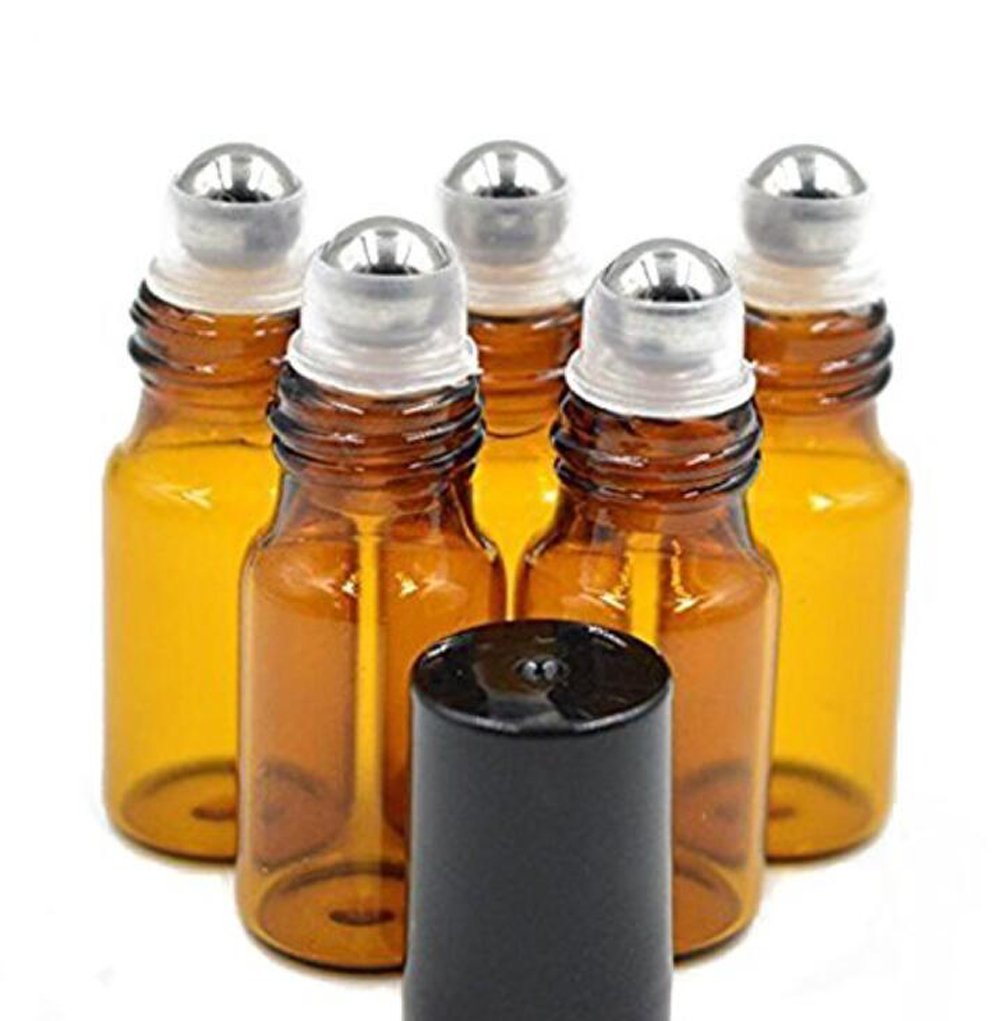 20PCS 5ml Empty Glass Metal Roller Ball Bottles Roll On Bottle Vial Case Jar Pot Container Holder With Black Caps For Essential 