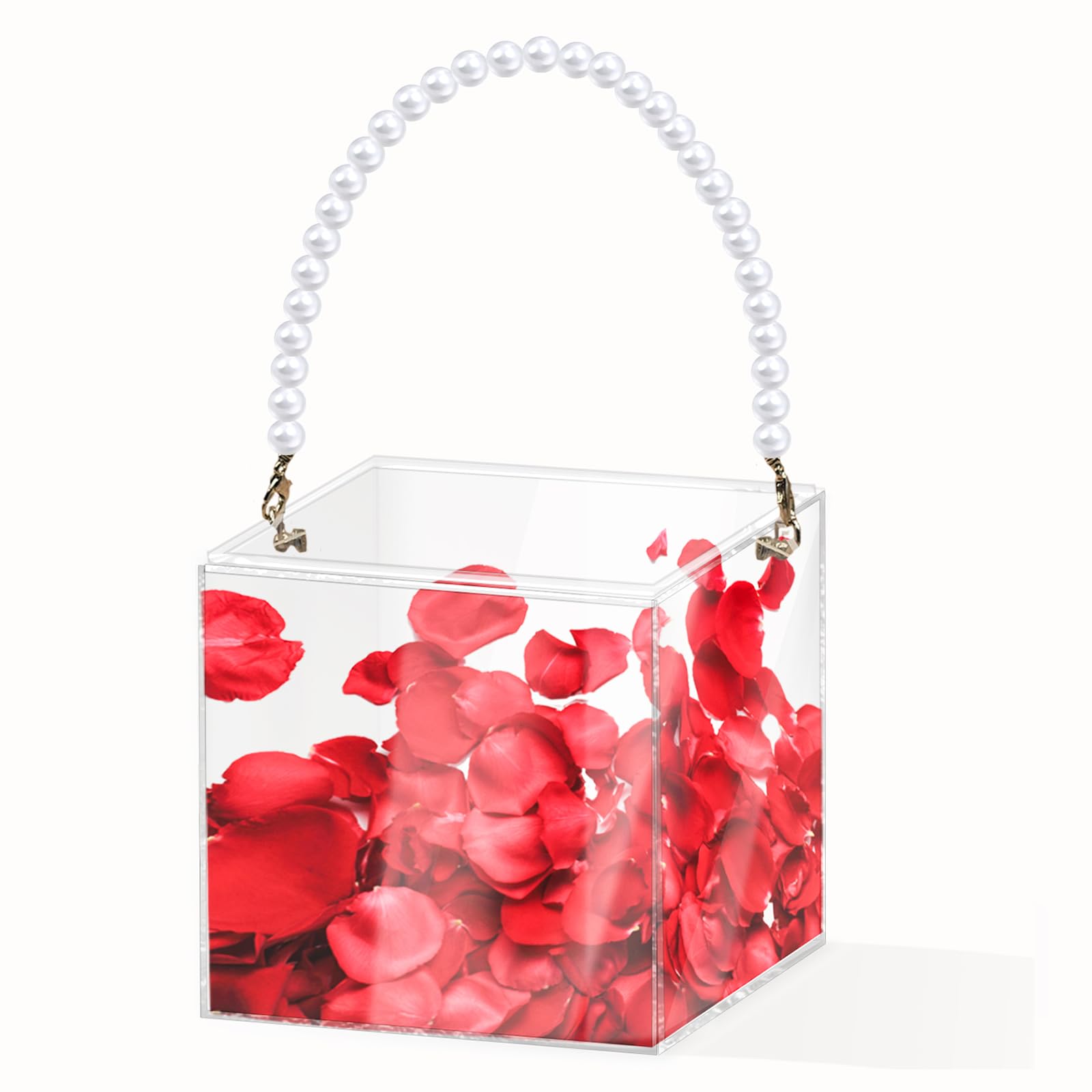 Pahdecor Flower Girl Basket,Wedding Basket,Petals basket with ribbon,Acrylic Flower Holder for Confetti (plastic)