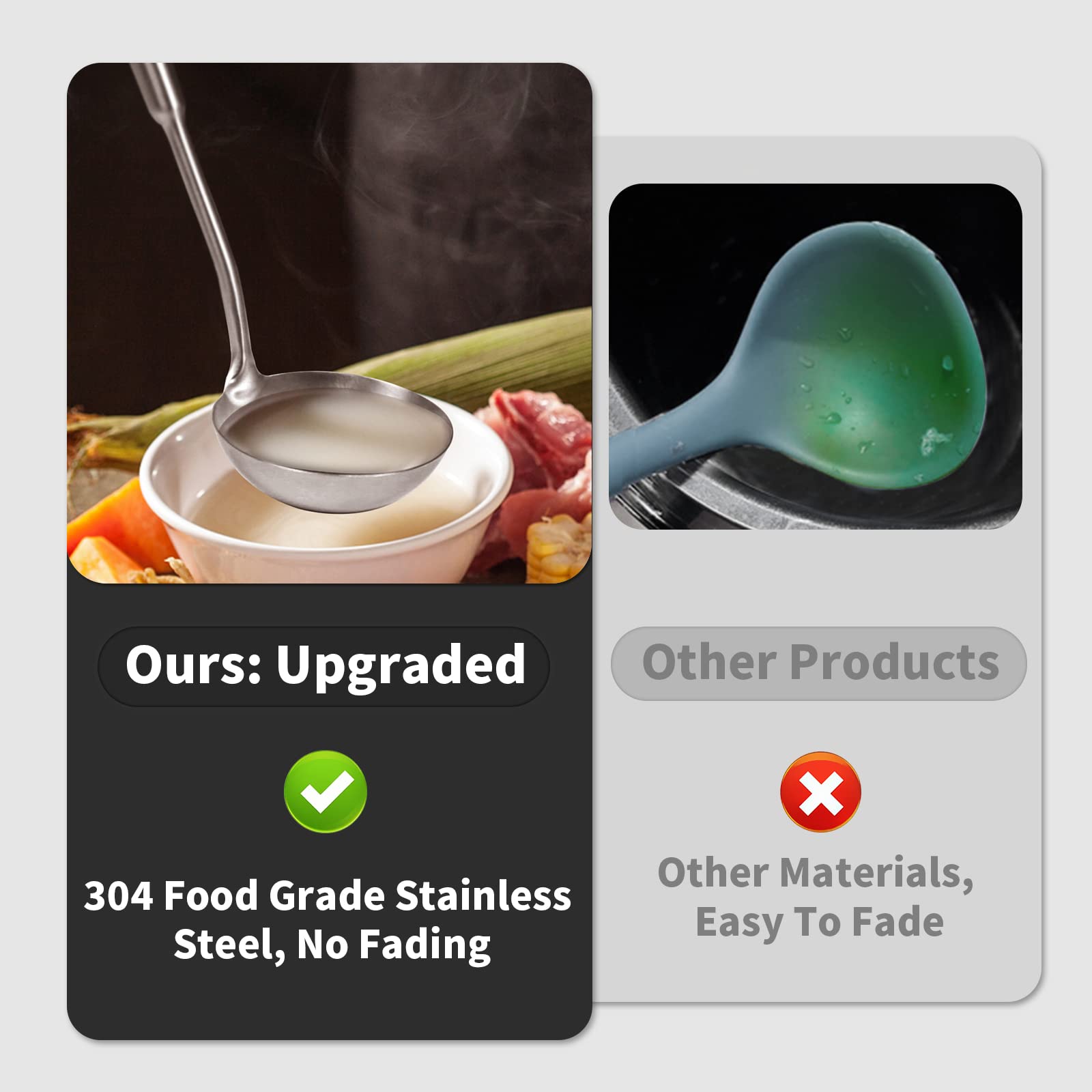 Newness Soup Ladle, [Rustproof, Heat Resistance, Integral Forming] Resilient 304 Stainless Steel Soup Spoon With Vacuum Ergonomi