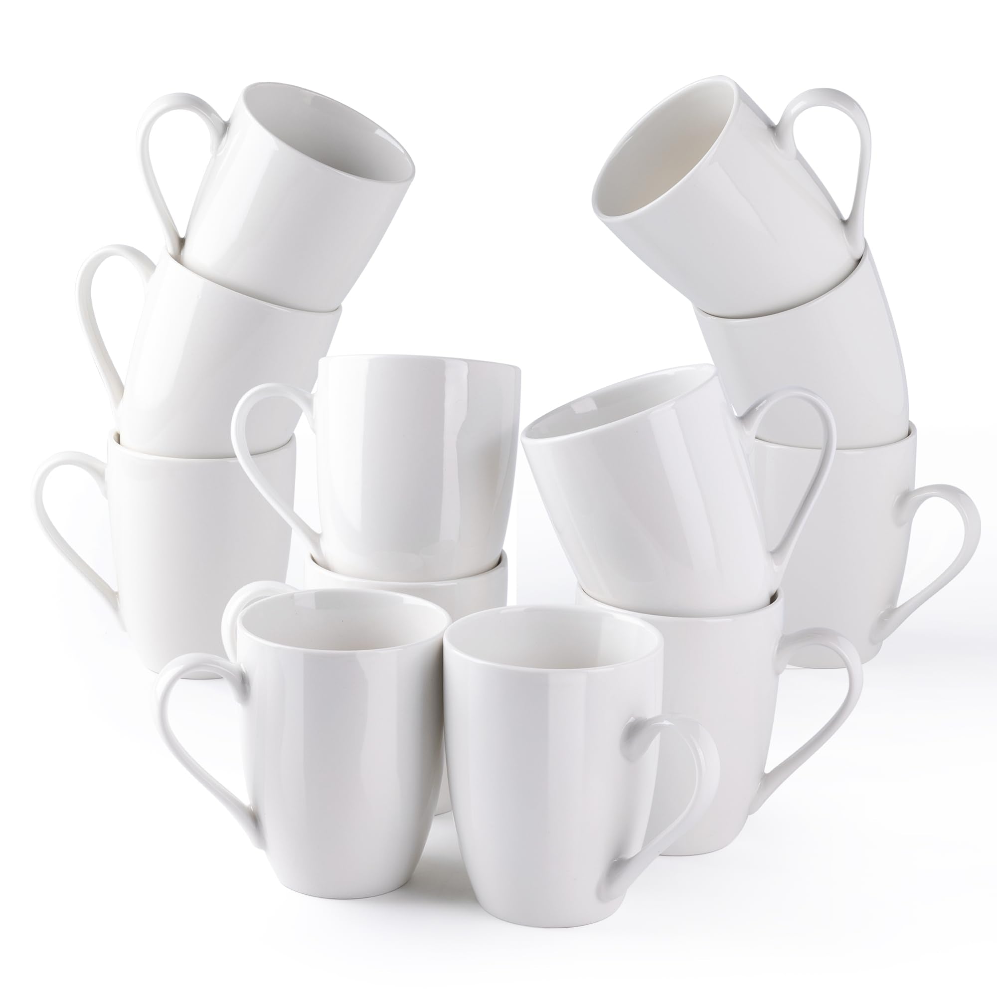 AmorArc 12oz Off White Coffee Mugs Set of 12, Ceramic Coffee Mugs with Large Handle for Man, Woman, Light Weight Coffee Mugs Set