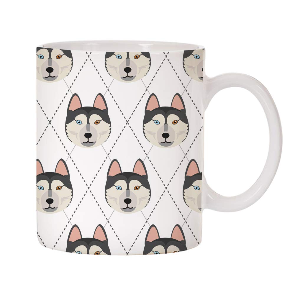 Mystic Sloth Adorable Dog Breed Design Argyle Pattern 11Oz Ceramic Coffee Mug (Siberian Husky)