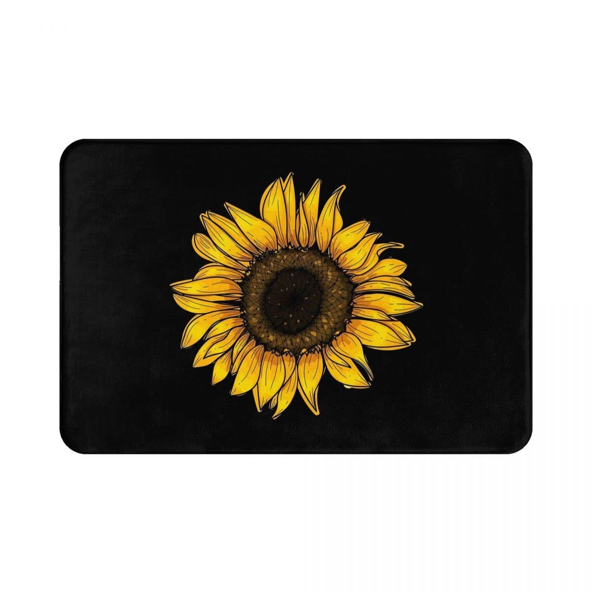 Sunflower Bathroom Rug Bath Decor Accessories, Black And Yellow Flower Floral Sunflower Bath Mat, Non Slip Soft Flannel Rug Entr