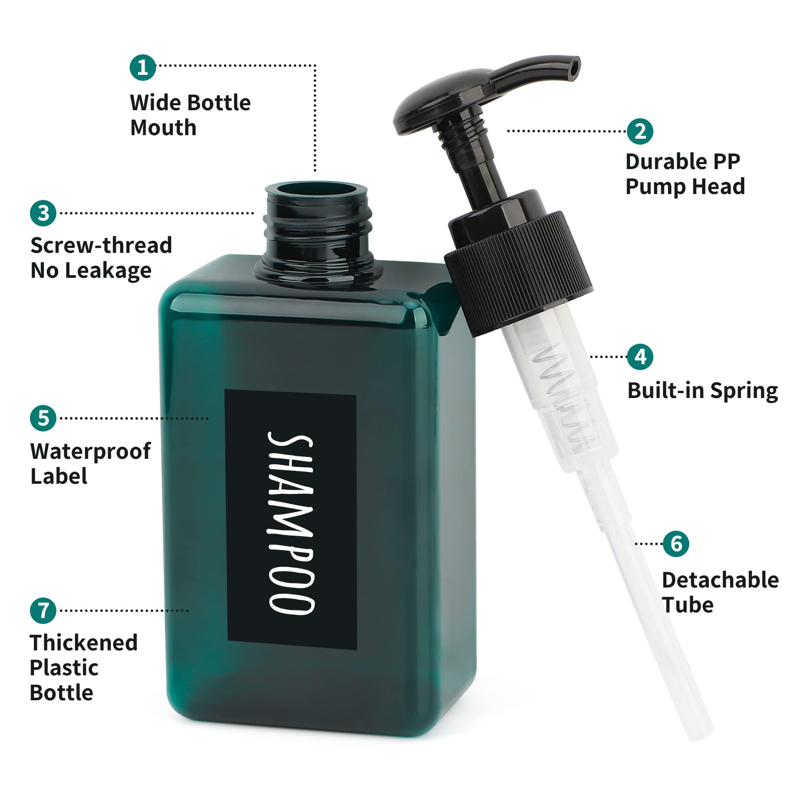 Segbeauty Refillable Soap Dispenser, 4 Pack 6.8Oz Plastic Square Press Pump Bottles, 200Ml Empty Travel Containers Lotion Cosmet