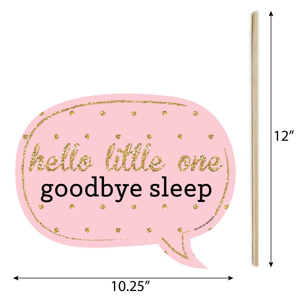 Big Dot Of Happiness Funny Pink And Gold - Hello Little One - Girl Baby Shower Photo Booth Props Kit - 10 Piece