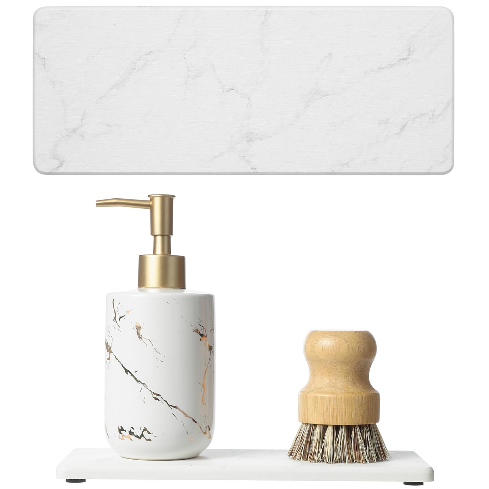 2PCS Diatomite Marble Tray Quick Drying Mat for Kitchen Counter, Water Absorbing Stone Vanity Caddy for Bathroom Sink,Faucet Spl