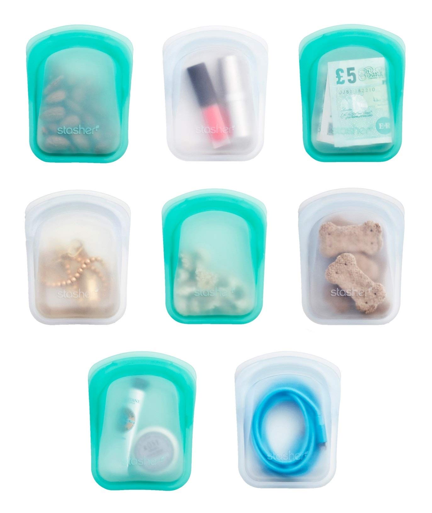 Stasher Re-Usable Food-Grade Platinum Silicone Pocket Bag For Eating From/Storing In/Organising/Travelling, 8.25 X 12.05 Cm, Set
