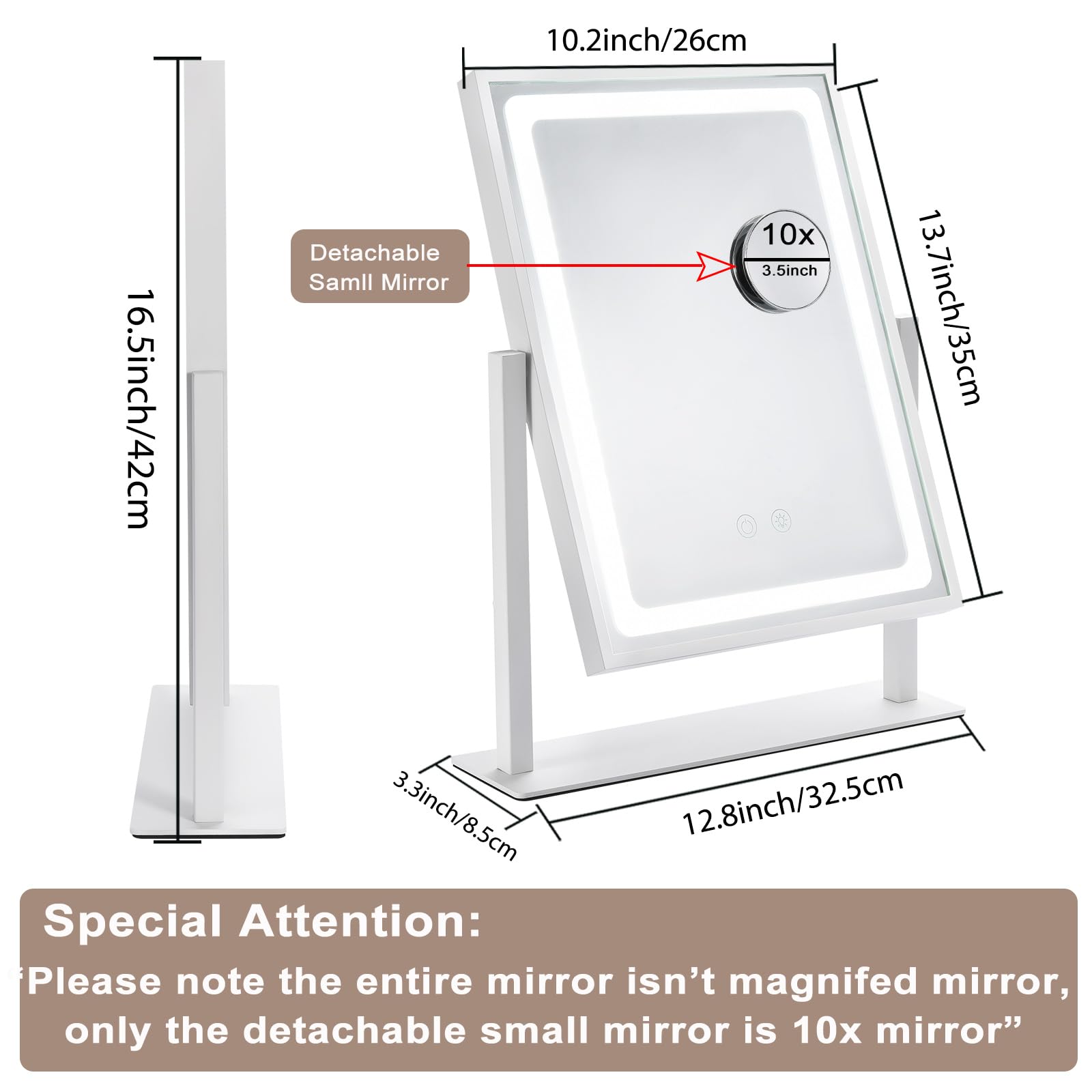 Ibrightso Vanity Mirror With Lights, Hollywood Makeup Mirror With Lights, Touch Control, 3 Color Lighting Modes, Dimmable, Detac