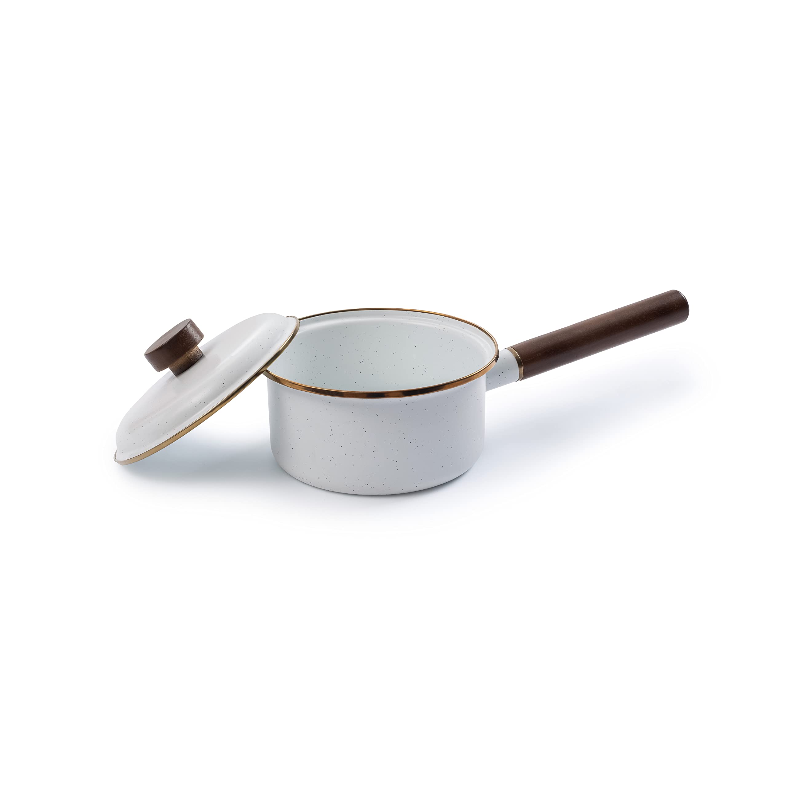 Barebones Enamel Saucepan - Steel Cooking Pot For The Kitchen And Camping, Durable Sauce Pan With Lid (Eggshell)