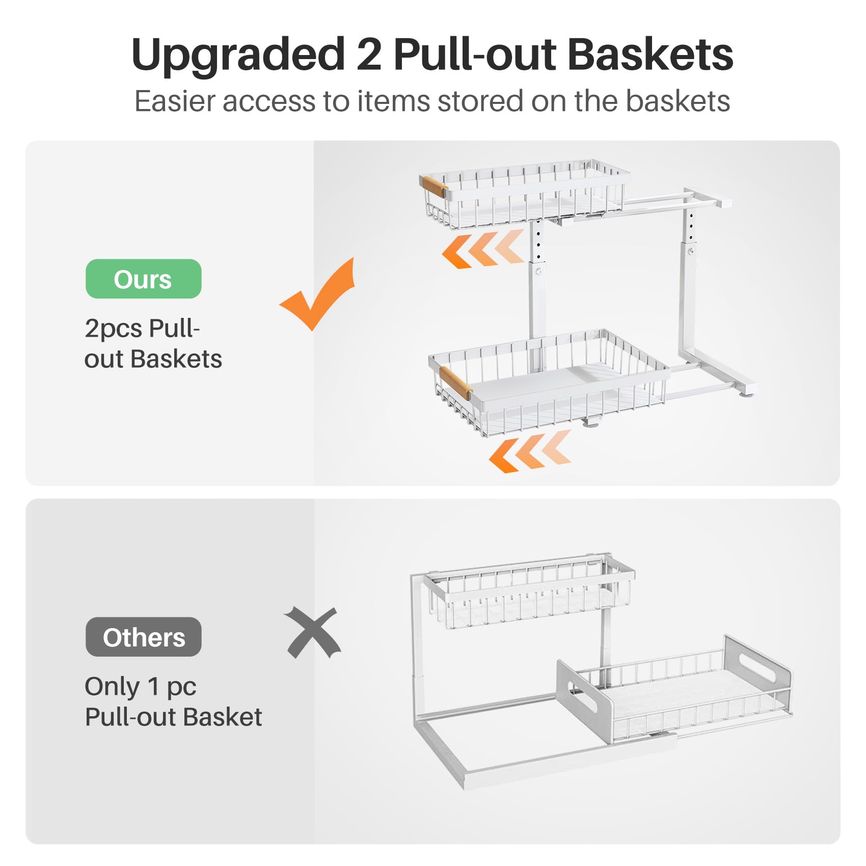 Pull Out Cabinet Organizer, 1 Pack Under Sink Organizer, Slide Out Metal Kitchen Cabinet Organizers Drawer Shelf, Sliding Storag