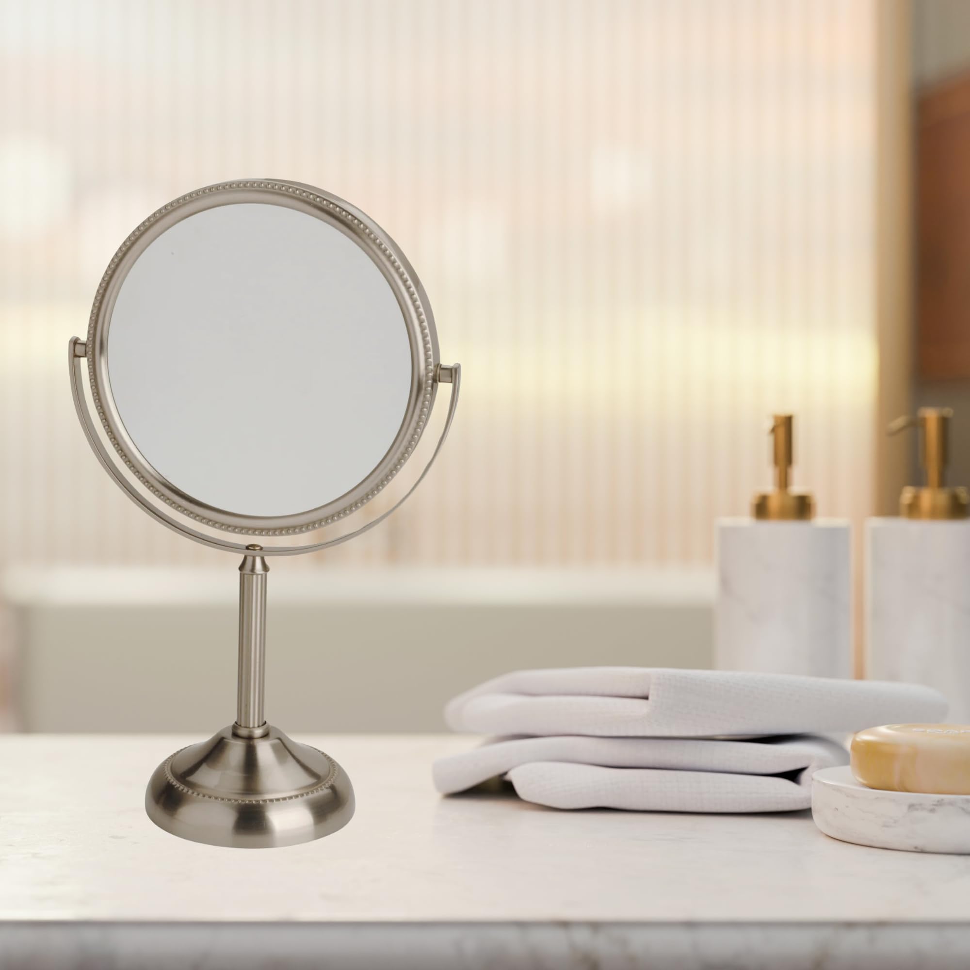 JERDON Two-Sided Makeup Mirror with 10X Magnification, 6-Inch Nickel Finish, Model JP910NB, Portable Swivel Design