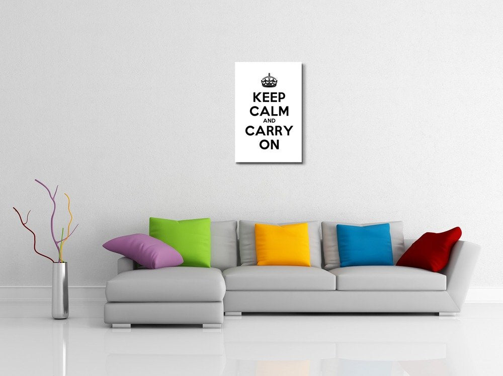 Canvas Wall Art Gallery Wrap Canvas Prints - Keep Calm And Carry On | Stretched White Canvas Home Art Ready To Hang - 24'' X 36'